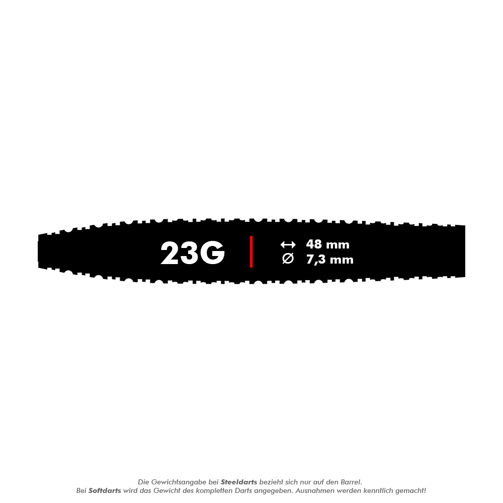 Dardi in acciaio Shot ZEN Missile Turbo Point - 23 g Das Bild zeigt die Shot ZEN Missile Turbo Point Steeldarts - 23g. Die Steeldarts sind für das Präzisions-Dartspiel entworfen.