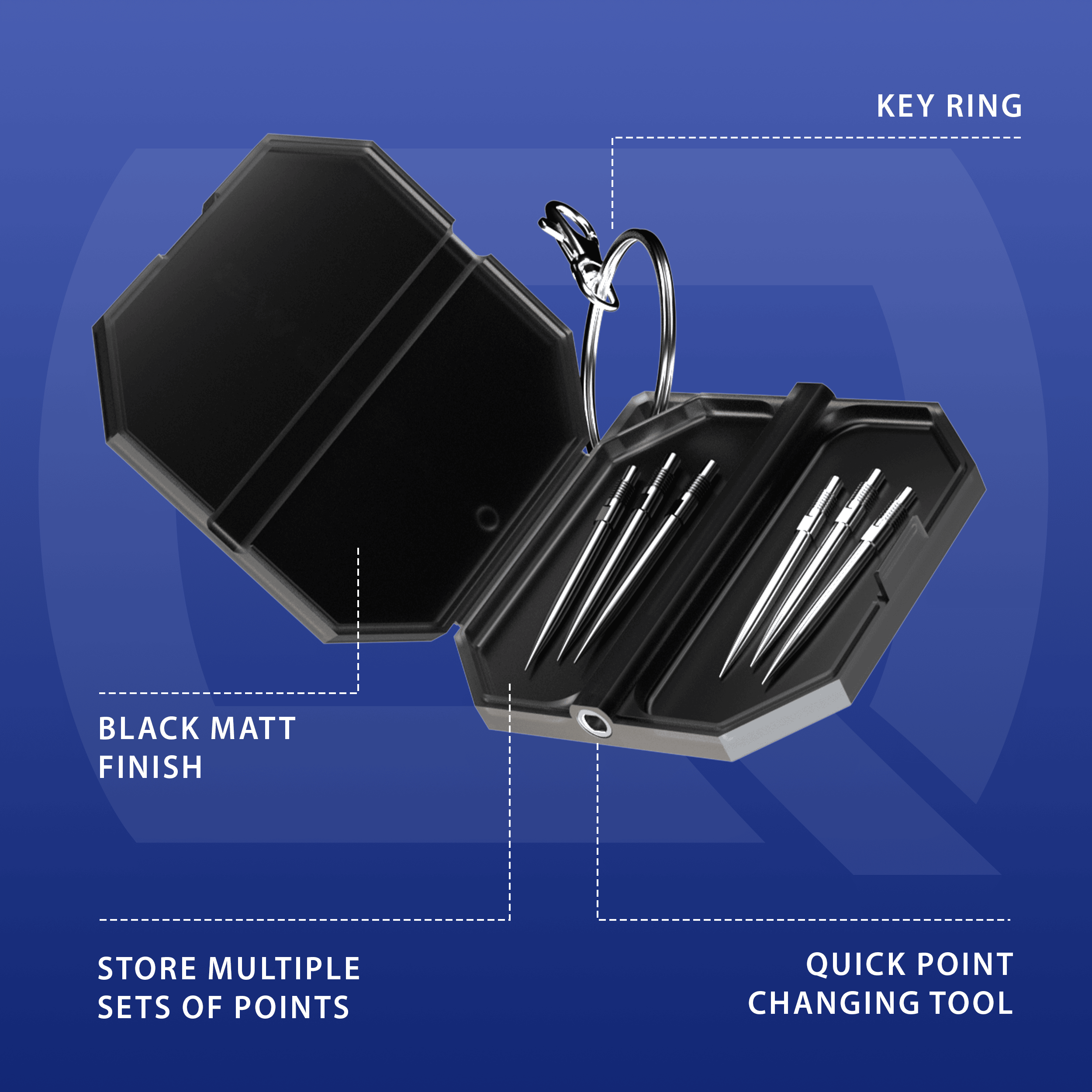 Valigetta portautensili Quick Point Premium di Harrow Dieses Bild zeigt das Harrows Premium Quick Point Tool Case. Es ist speziell für Dartsportzubehör entwickelt worden.