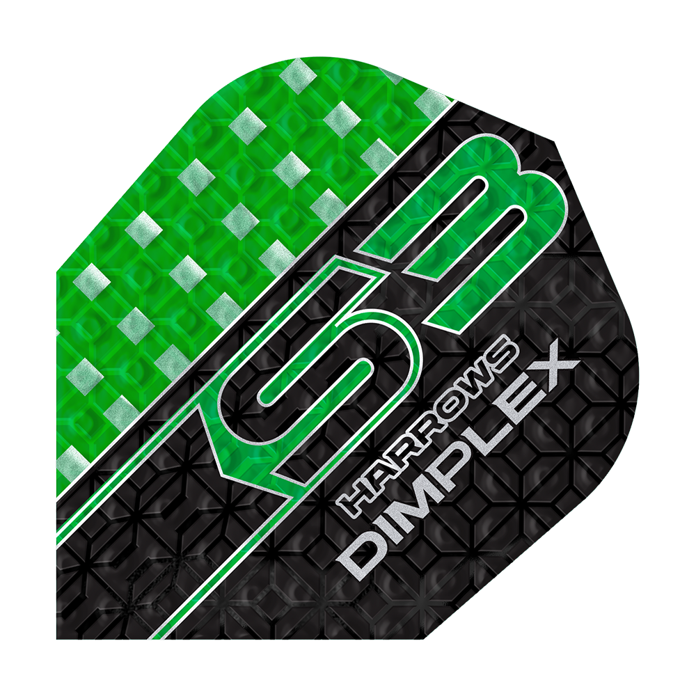 Harrows Dimplex S3 Flights - Verde Einer der Harrows Dimplex S3 Flights - No6 ist im Detail abgebildet. Die Seitenkanten sind deutlich sichtbar.