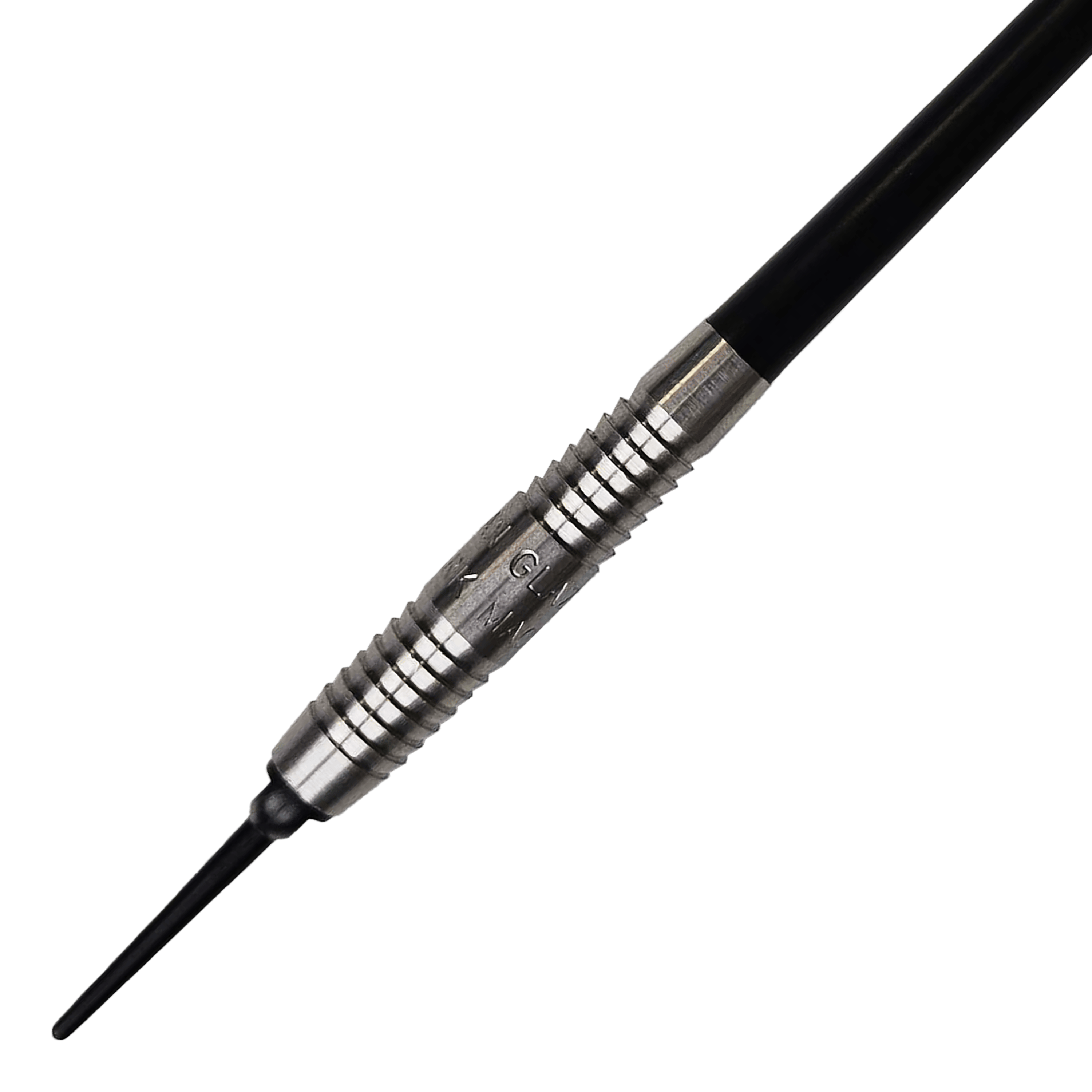Freccette morbide McKicks Alam Glazier Shark Machine Das Bild zeigt einen McKicks Alam Glazier Shark Machine Softdart. Der Dartpfeil hat eine silberne Griffzone mit Rillen und eine schwarze Spitze.