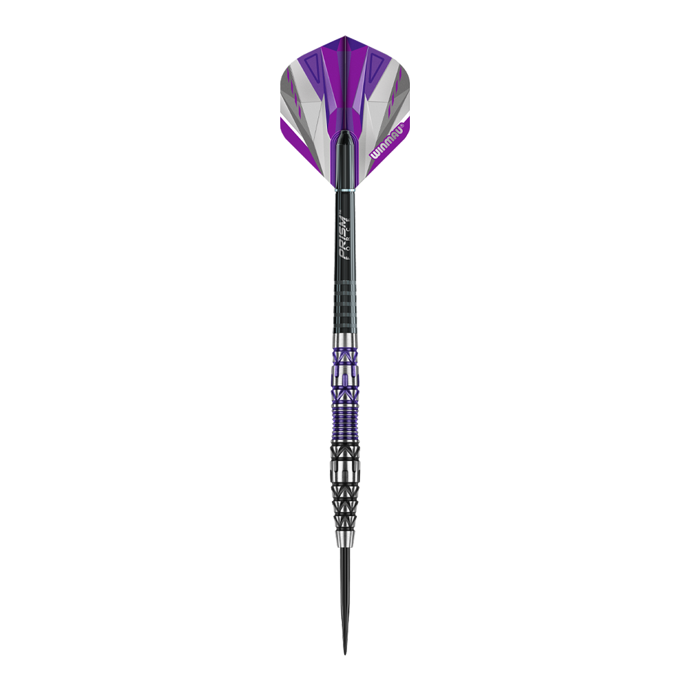 Freccette in acciaio Winmau Simon Whitlock Special Edition 2020 Das Bild zeigt den Winmau Simon Whitlock Special Edition 2020 Steeldart. Der Dart hat ein auffälliges Design mit lila, schwarzen und silbernen Akzenten.