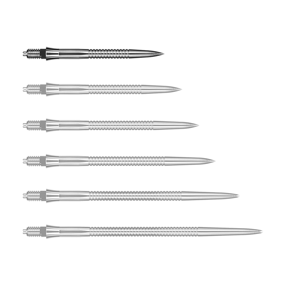Punte per freccette Caliburn EZ-EVO - Scanalate - Argento Das Bild zeigt eine silberne Dartspitze mit Rillen. Die Dartspitze ist 28 mm lang.