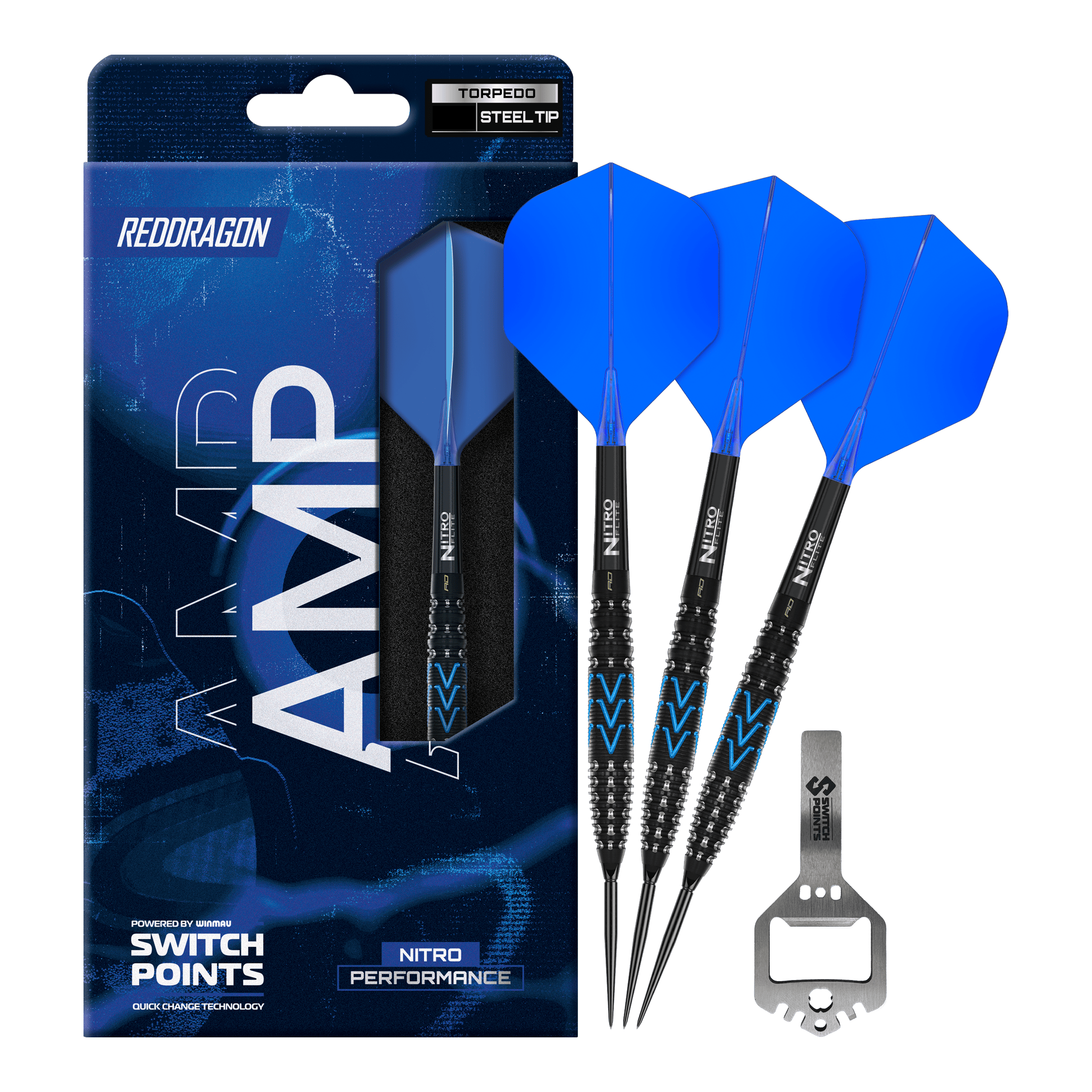 Dardi in acciaio Red Dragon AMP Torpedo Switch Point Auf dem Foto sind die Red Dragon AMP Torpedo Switch Point Steeldarts vollständig abgebildet. Diese Steeldarts sind ideal für Dartspieler und bieten hohe Qualität.