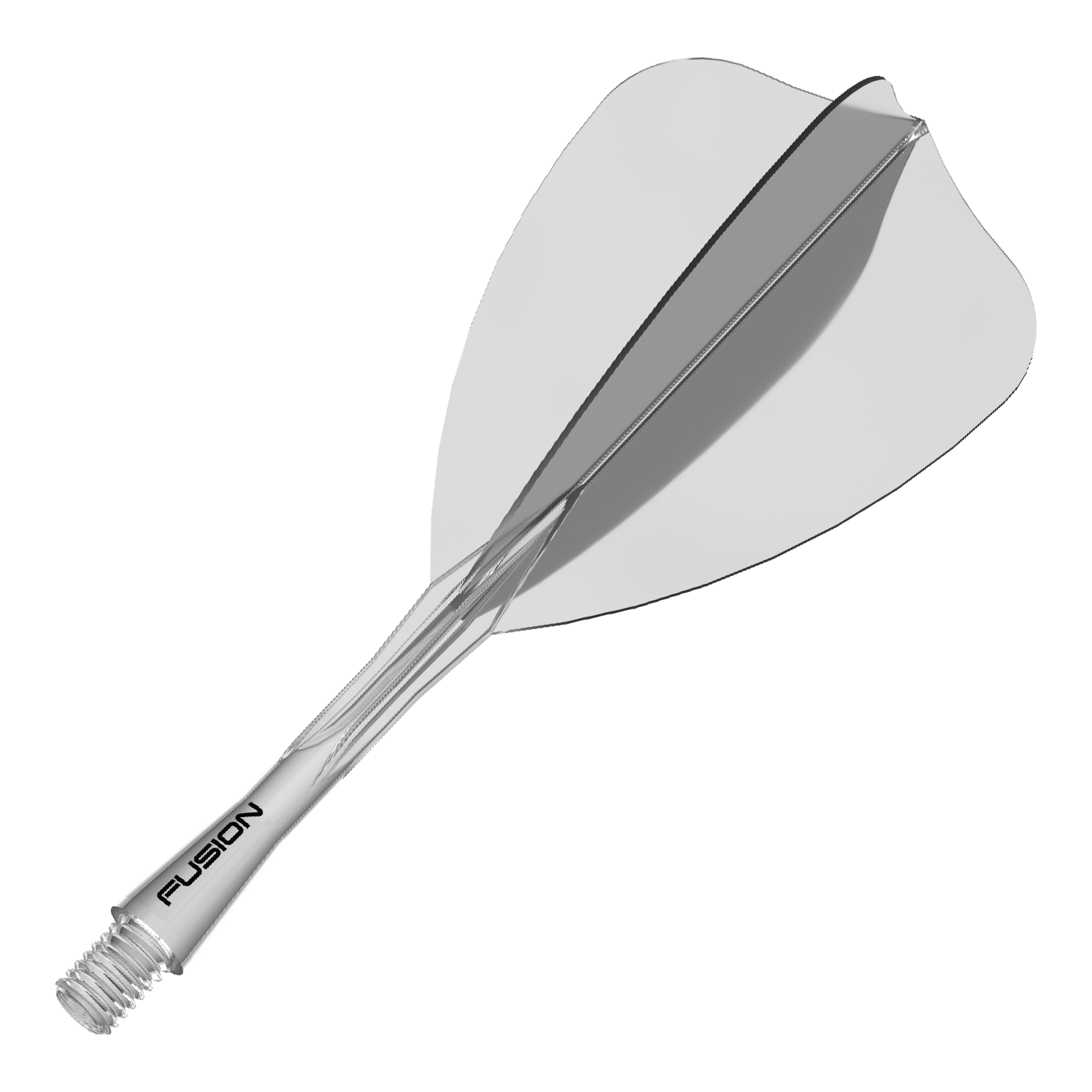 Winmau Fusion Flight Shaft System Freccia Trasparente Das Bild zeigt ein Dartzubehör, wahrscheinlich einen transparenten Shaft oder Flight. Der Dateiname weist auf 'Winmau Fusion Flight Shaft System Arrow Clear 28mm 1' hin.