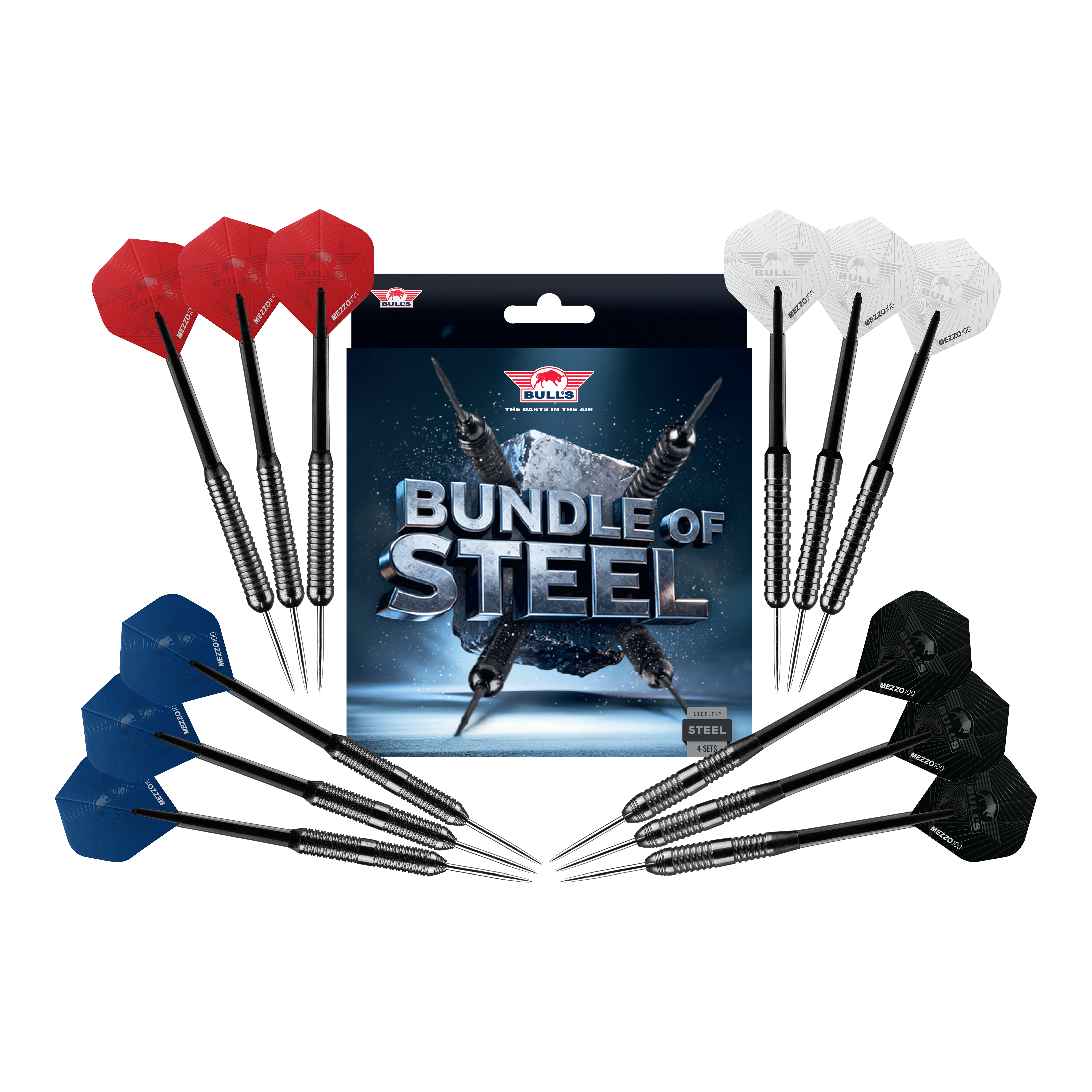 Set di freccette in acciaio Bulls NL - 4 set in ottone Zu sehen sind die Bulls NL Bundle Of Steel - 4 Sets Brass Steeldarts. Das Produkt bietet vier Sets Messing-Steeldarts für Dartspieler.
