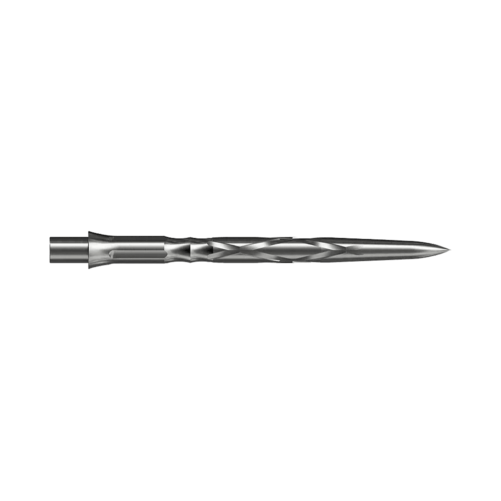 Punte per freccette in acciaio Caliburn System - HAN G2 - Argento Dies ist eine silberne Steeldartspitze mit einem gedrehten Design. Sie ist lang und schlank, ideal für präzises Werfen.