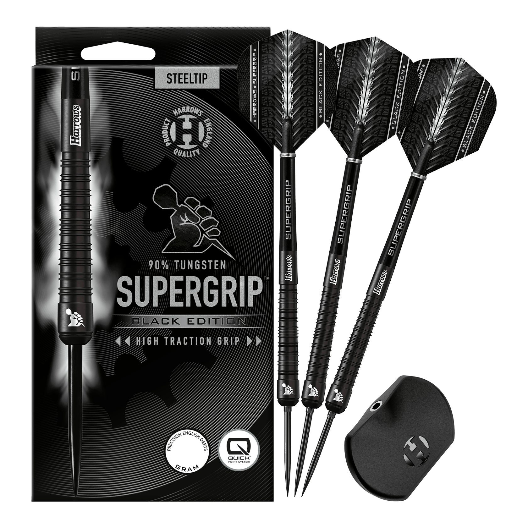 Freccette in acciaio Harrows Supergrip 90 Black Edition Quick Point Freccette in acciaio Harrows Supergrip 90 Black Edition Quick Point