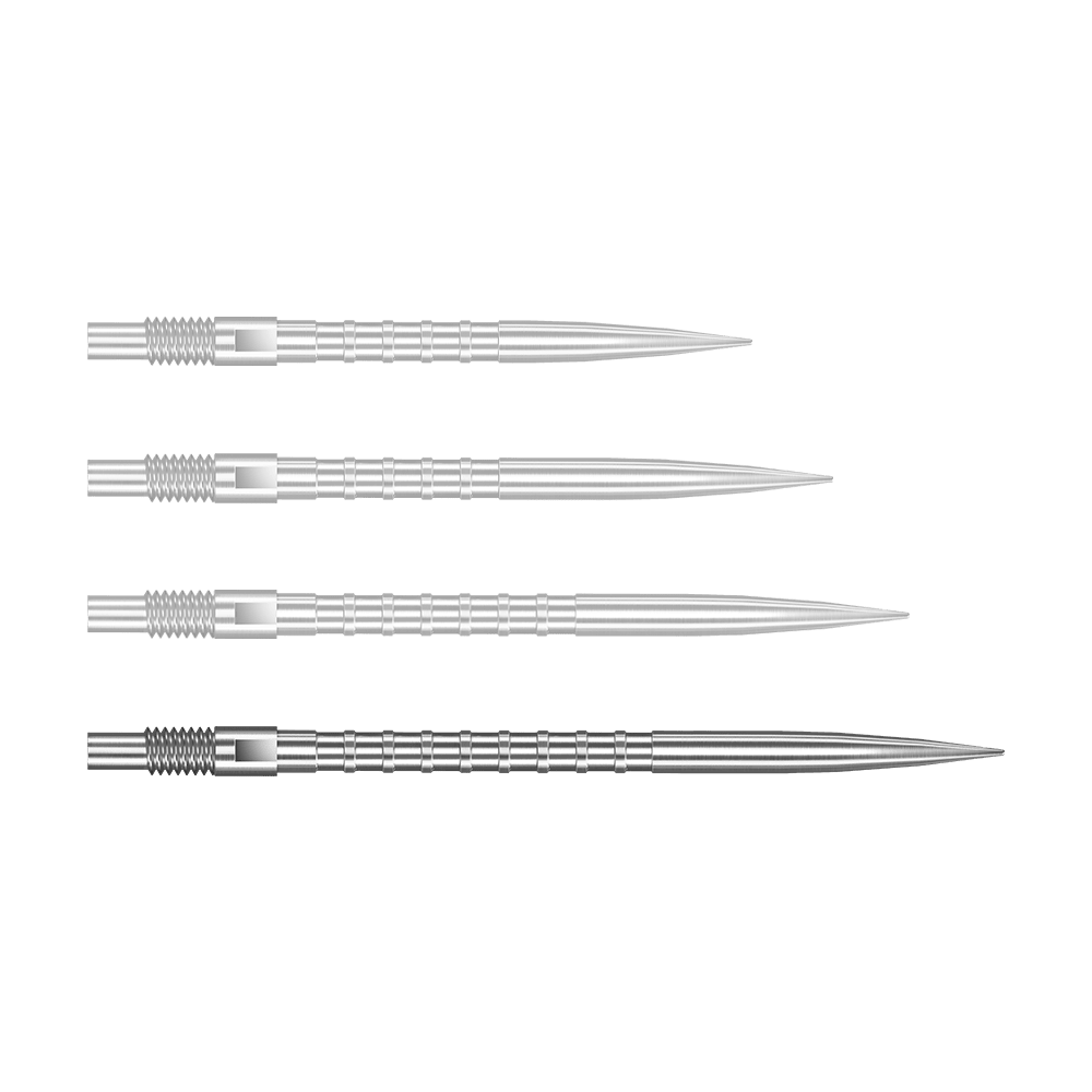 Punte per freccette Harrows Quick Point Heavy Metal - Argento Zu sehen ist eine silberne Dartspitze Quick Point Heavy Metal Grip mit 40 mm Länge. Die Spitze ist detailliert abgebildet.