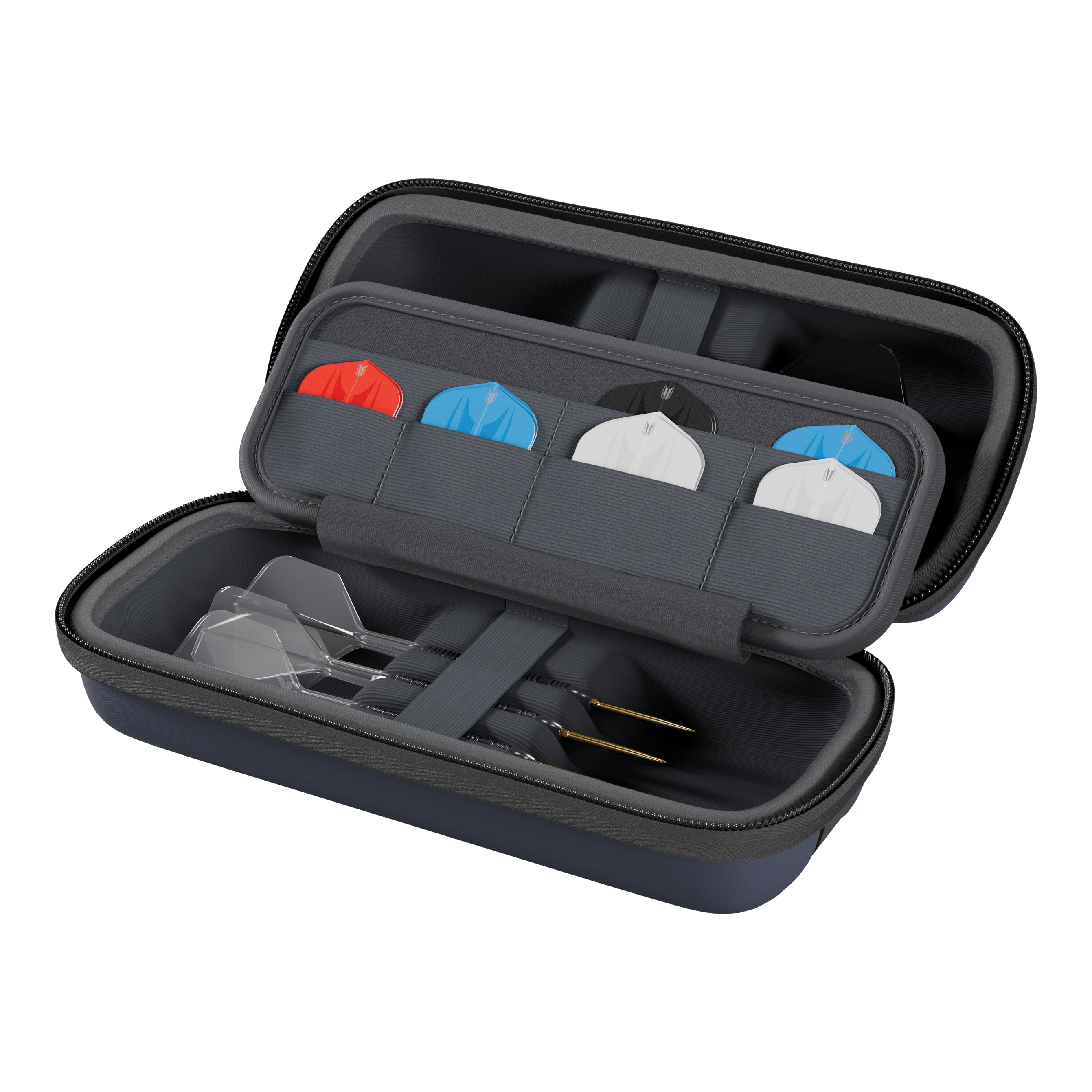 Custodia per freccette Target BOA Das Bild zeigt ein weiteres Target BOA Dartcase in Navy und Dunkelgrau. Es ist ideal für den Transport von Darts und Zubehör geeignet.