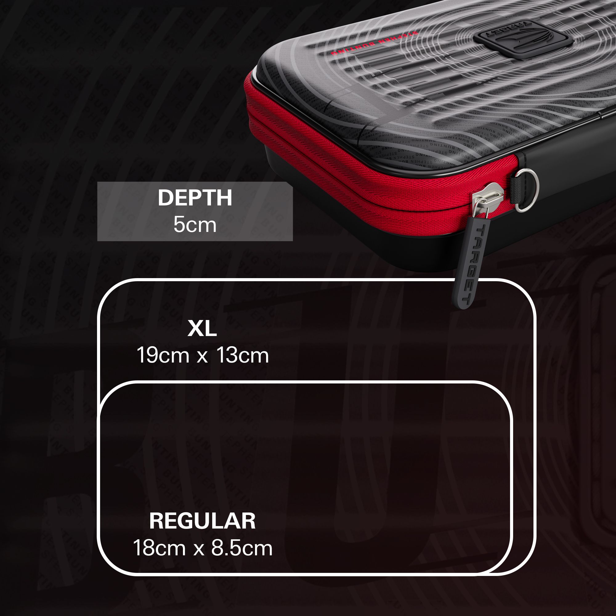 Custodia per freccette Stephen Bunting della serie Ghost Takoma XL Abgebildet ist das Takoma XL Ghost Series Stephen Bunting Dartcase. Die Darttasche ist dem professionellen Dartspieler Stephen Bunting gewidmet.
