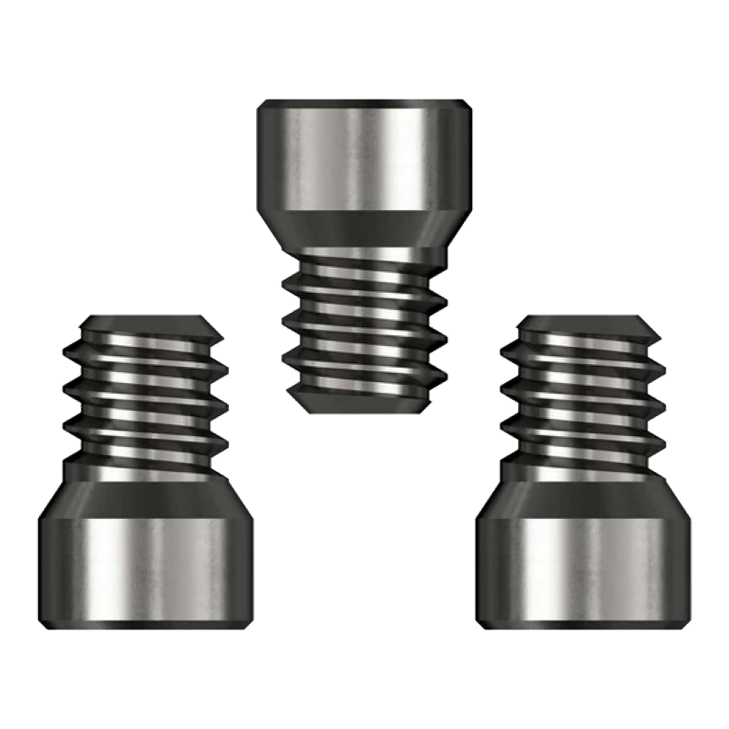 Rubinetti del sistema Caliburn Das Bild zeigt drei Caliburn System Spigots mit einem Durchmesser von 2,33 mm. Sie sind aus Metall gefertigt und haben ein Gewinde auf einer Seite.