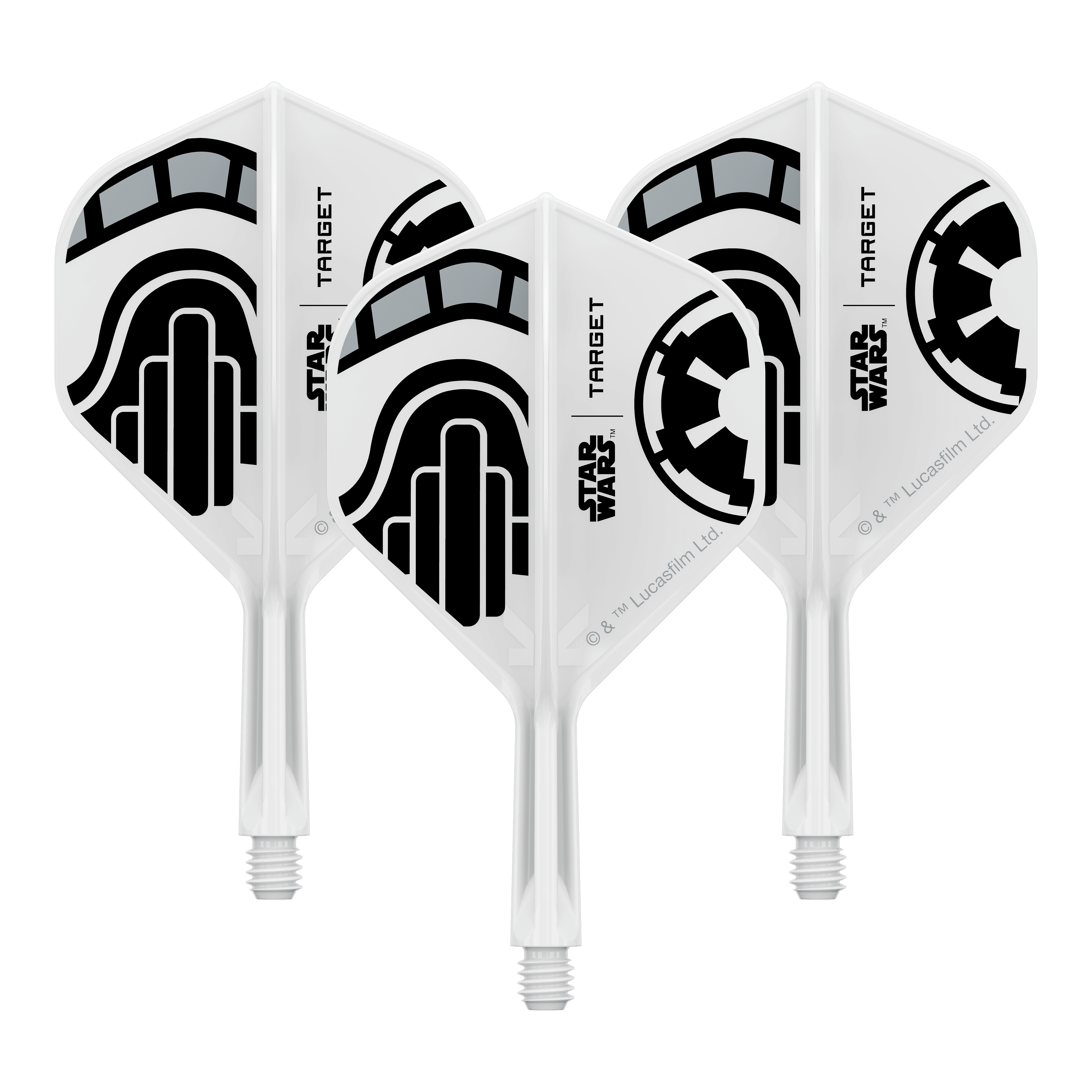 Voli standard Target Star Wars K-Flex Stormtrooper No2 Abgebildet ist ein Set kurzer Dartflügel mit dem Namen 'Stormtrooper No2 Standard Flights Short 19mm 1Set'. Das Produkt eignet sich für Dartspieler, die besondere Designs mögen.