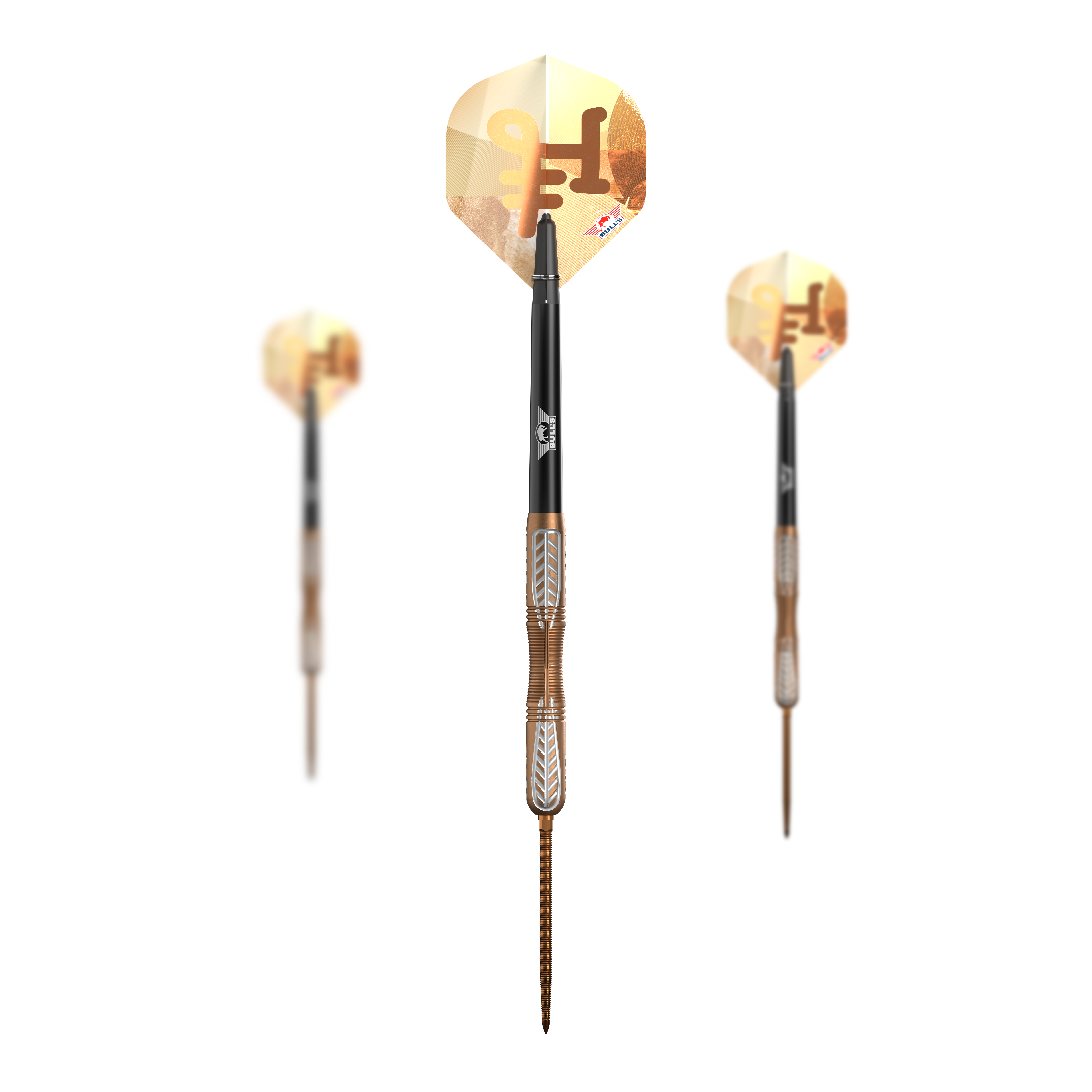 Freccette in acciaio Bulls NL Bronzo True Convertible Point Abgebildet ist das Set Bulls NL Bronzo True Convertible Point Steeldarts. Mehrere Darts sind im Paket enthalten.