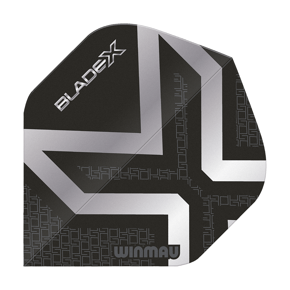 Dies ist ein Winmau Prism Delta Blade X Metallic Silver No2 Standard Flight. Das Bild zeigt das Produkt in silberner Farbe.