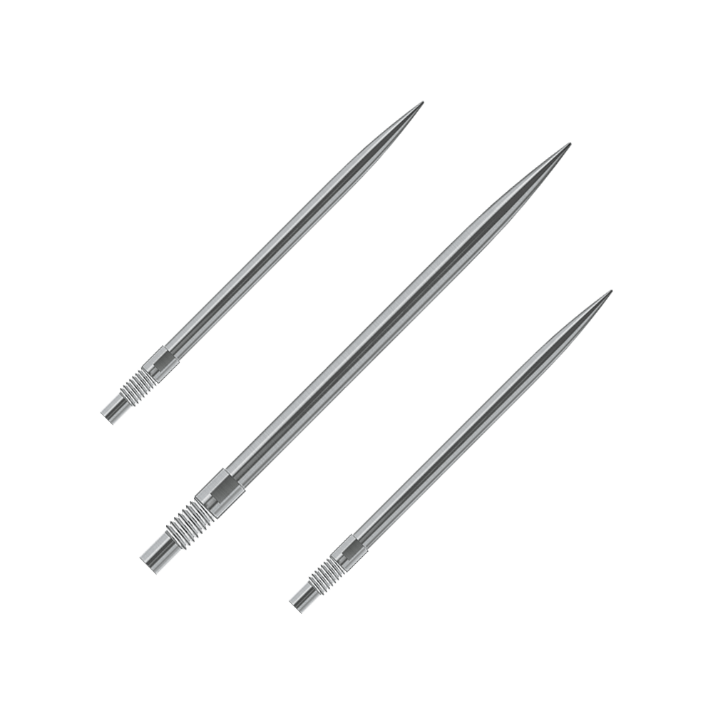 Das Bild zeigt vermutlich ein Set silberner Dartspitzen von Harrows, 40mm lang. Der Dateiname lautet 'QP23950_Harrows_QuickPoint_Dartspitzen_Silber_40mm_1Set'.