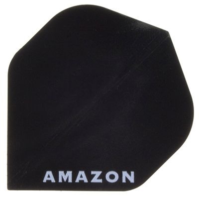 a4517fa525f09cb Das Bild zeigt ein schwarzes Dart-Flügel-Set mit der Aufschrift "AMAZON". Es handelt sich um das Modell "Flights A4".