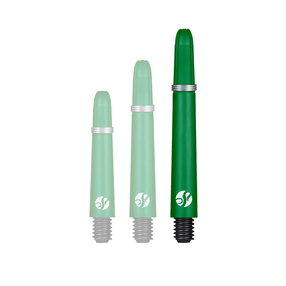 Aste Shot Koi Carbon - Verde Ein Dart-Schaft wird einzeln präsentiert. Der Hals ist markant ausgeführt.