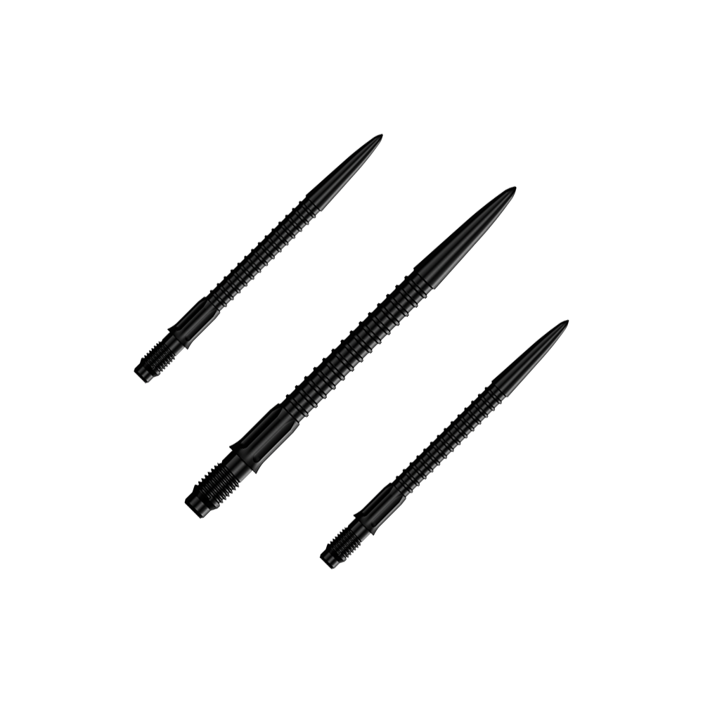 Punte per freccette Mission R2.5 Rapid Point GV1 - Nere Ein Set schwarzer Dartspitzen ist abgebildet. Die Spitzen sind für Darts und 30 mm lang.