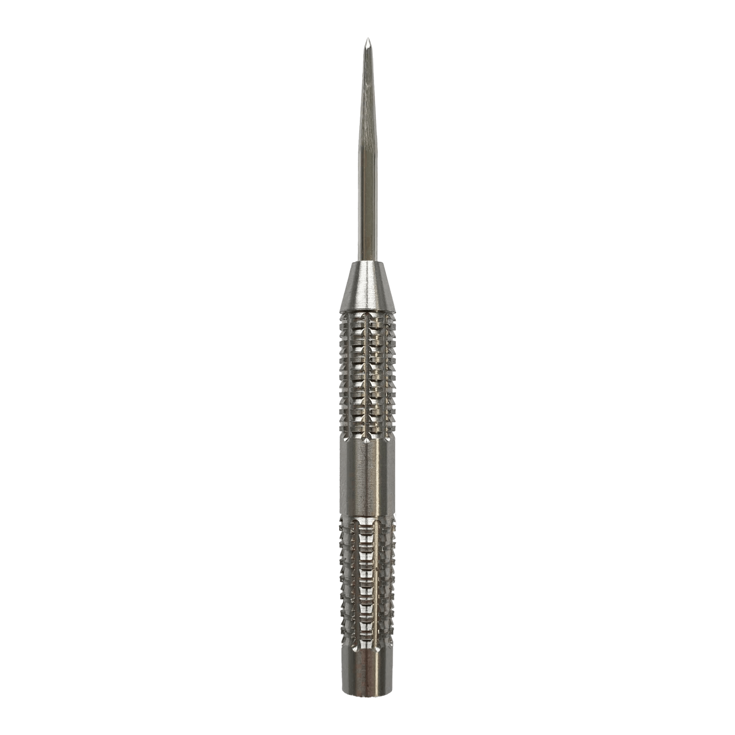 Canne per freccette in acciaio SilverGrip McDart Das Bild zeigt einen McDart SilverGrip Steeldart Barrel. Der Dart ist aus Metall und hat eine strukturierte Grifffläche für besseren Halt.