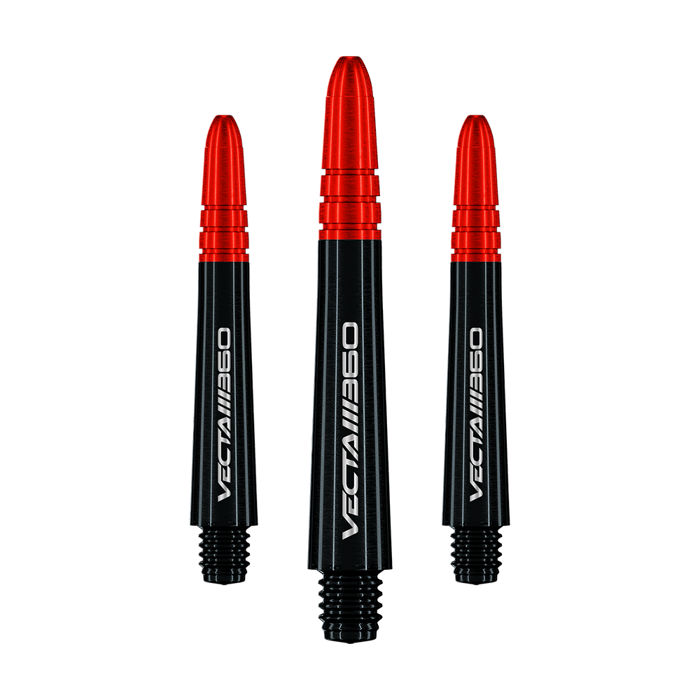 Aste Winmau Vecta Blade 360 - Nere Zu sehen ist ein Satz Winmau Vecta Blade360 Shafts in Schwarz mit 40 mm Länge. Die Shafts sind nebeneinander aufgestellt.