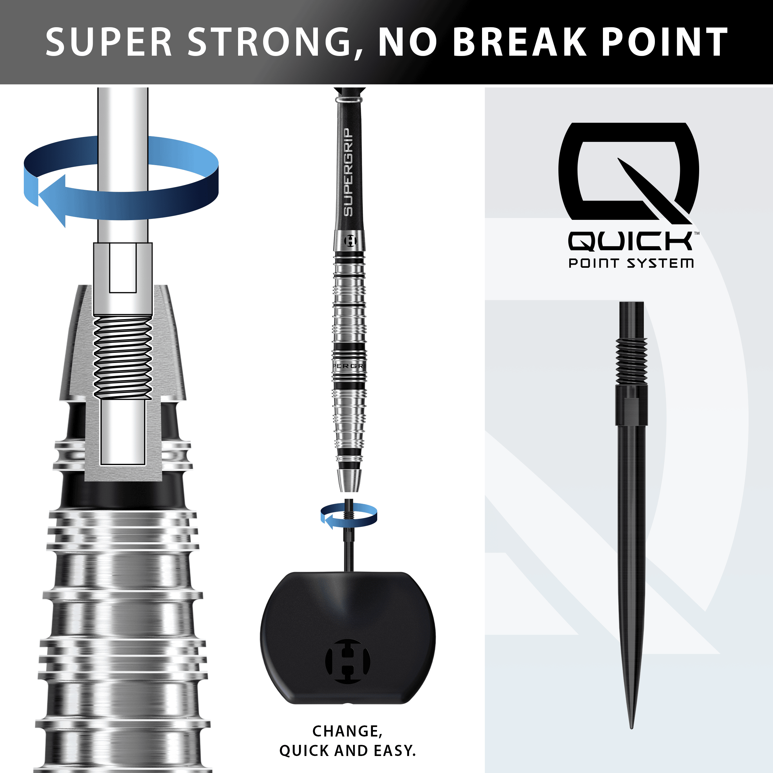 Freccette in acciaio Harrows Supergrip Torpedo Quick Point Das Bild stellt die Harrows Supergrip Torpedo Quick Point Steeldarts dar. Hier ist ein weiteres Detail des Produkts abgebildet.