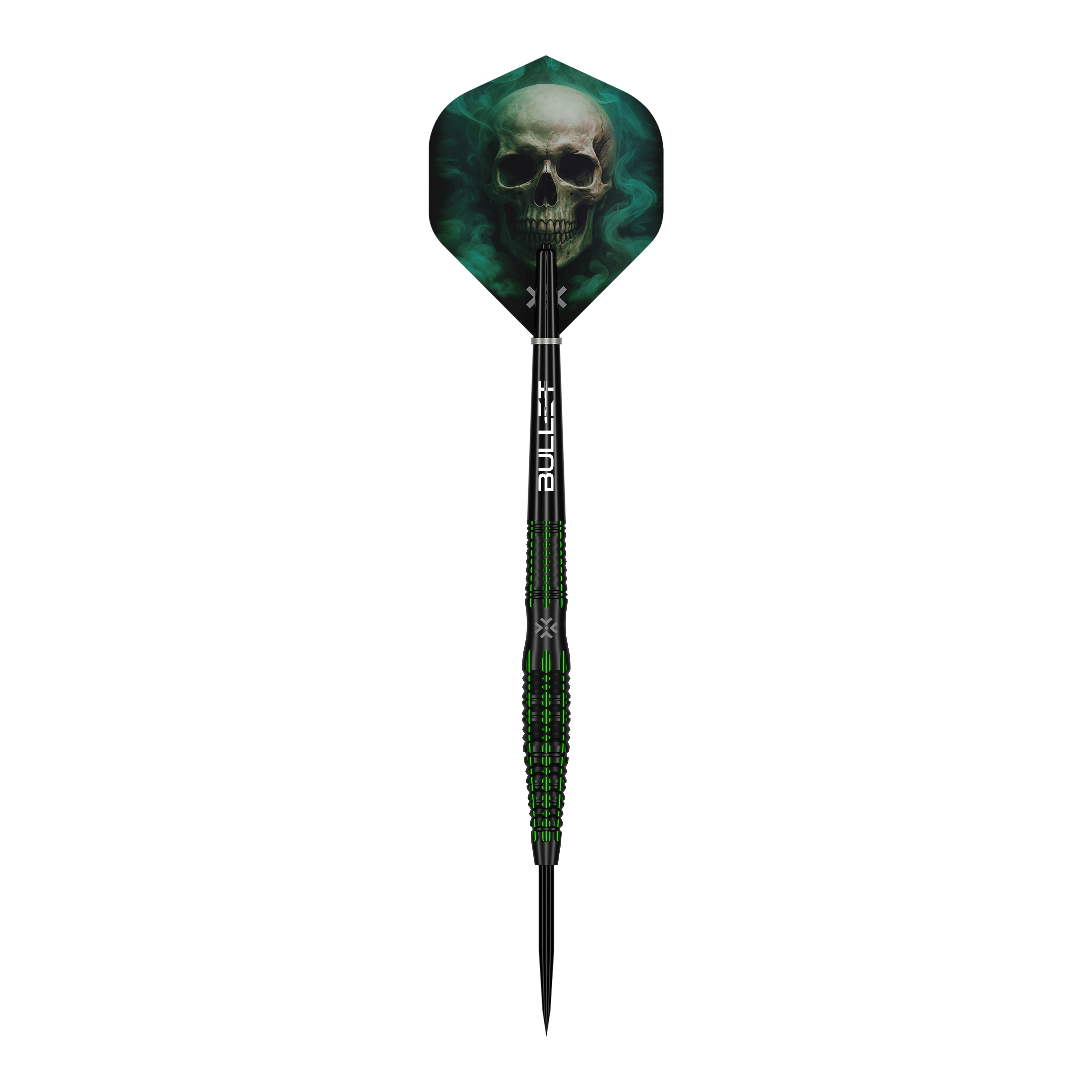 Bullet Poison dardi in acciaio Das Bild zeigt einen einzelnen Bullet Poison Steeldart. Dieses Produkt bietet hochwertige Verarbeitung für Dartspieler.