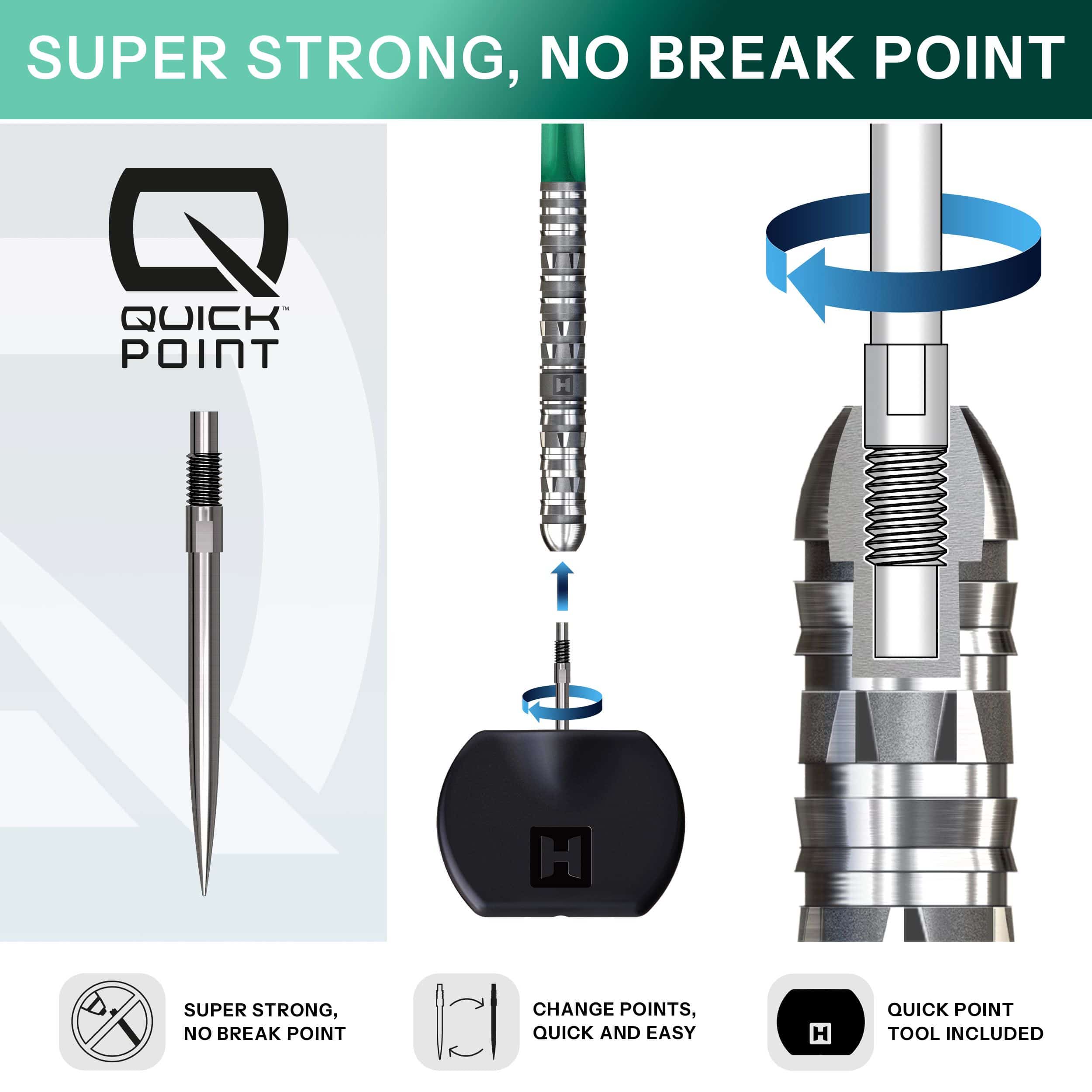 Harrows Torrent Parallel Quick Point Steeldarts Ein Steeldartpfeil mit paralleler Griffstruktur ist abgebildet. Die Form ist von der Seite zu sehen.