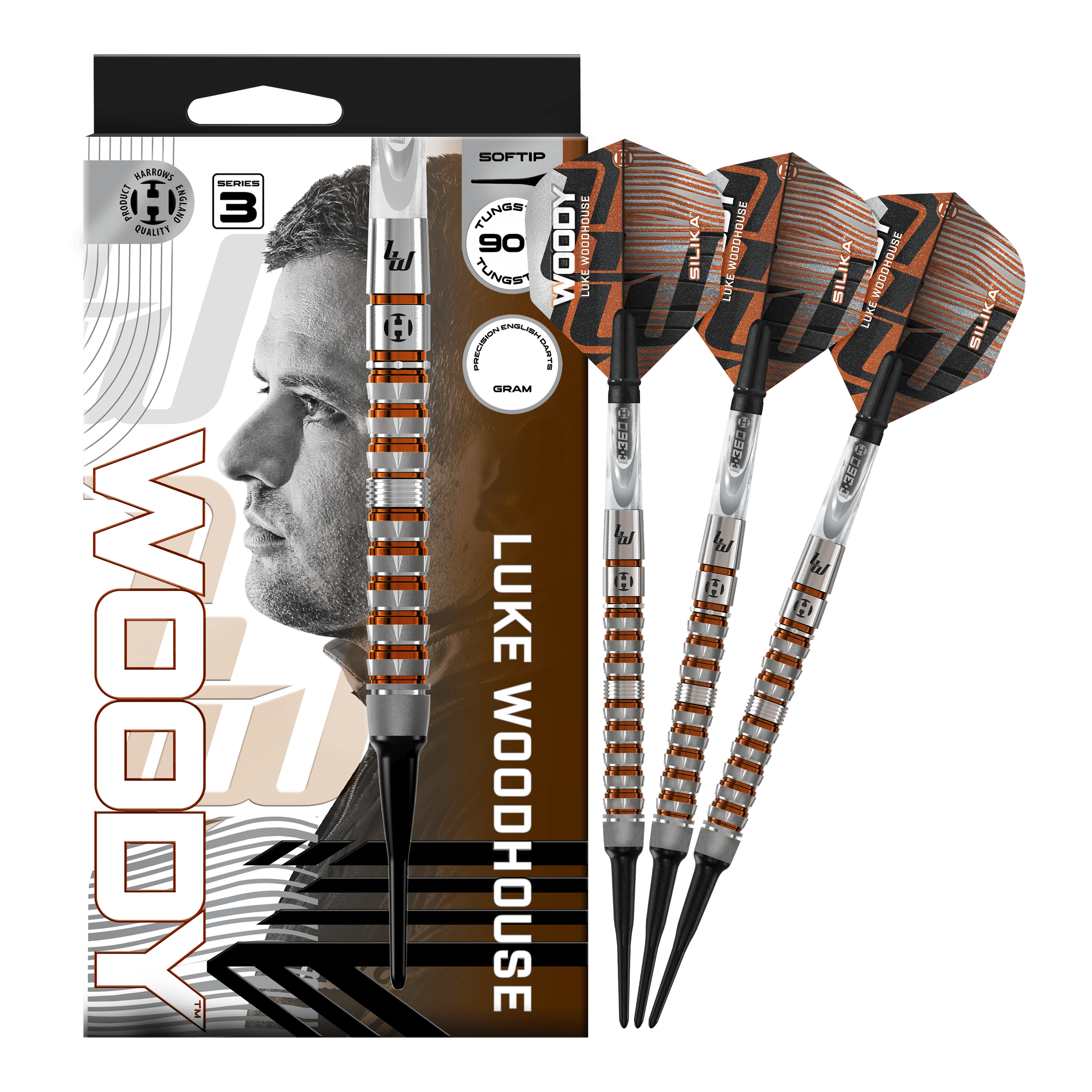 Freccette morbide Luke Woodhouse Series 3 di Harrow - 18 g Abbildung der Harrows Luke Woodhouse Series 3 Softdarts - 18g. Die Darts werden vollständig dargestellt.