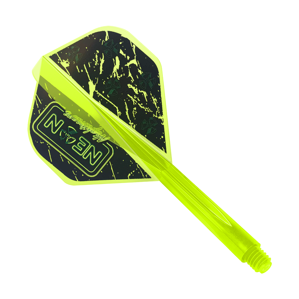 Condor AX Stowe Buntz Neon Nightmare Flight System Giallo - Standard Dieses Bild zeigt das Produkt "Condor AXE Stowe Buntz Neon Nightmare Flight-System Gelb - Standard". Es handelt sich um ein neon-gelbes Dart-Flight-System mit schwarzem und gelbem Muster.