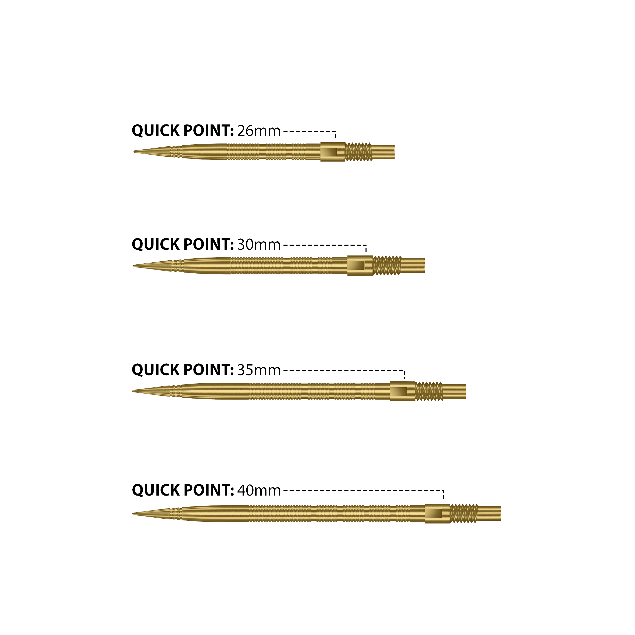 Punte per freccette Harrows Quick Point Micro Ridge - Oro Das Bild zeigt Harrows Quick Point Micro Ridge Dartspitzen in Gold. Die goldene Farbe verleiht ihnen ein auffälliges Aussehen.