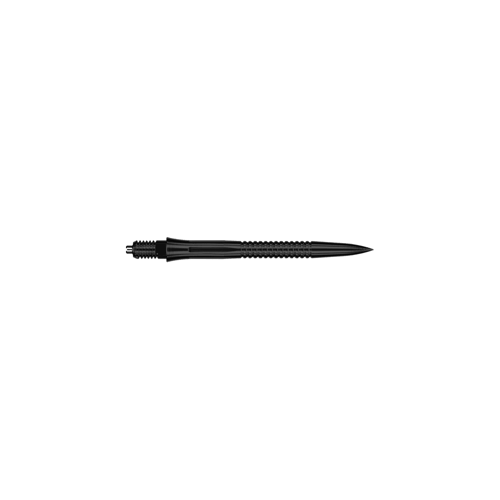 Punte per freccette Caliburn EZ-EVO - Scanalate - Nere Zu sehen ist eine EVO201 Caliburn EZ-EVO Dartspitze mit Rillen in Schwarz und einer Länge von 28 mm. Die Dartspitze eignet sich besonders für den Einsatz im Dartsport.
