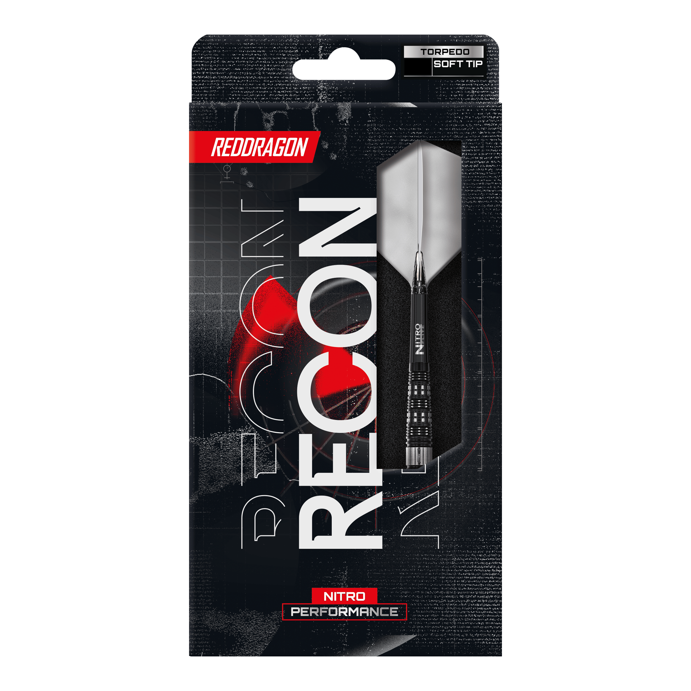 Freccette morbide Red Dragon Recon Torpedo - 20 g Das Foto zeigt die Red Dragon Recon Torpedo Softdarts - 20g. Die Darts sind für Softdart-Spiele geeignet und wirken robust.