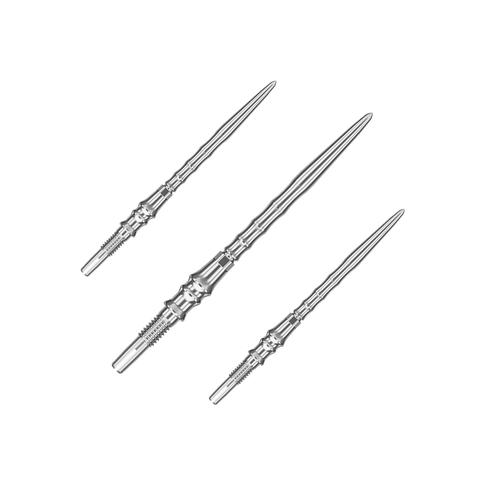Punte per freccette Target Japan Premium Swiss Point - Argento Das Bild zeigt ein Set silberner SwissPoint-Dartspitzen mit 35 mm Länge. Diese Dartspitzen stammen aus der Target Japan Premium Kollektion.