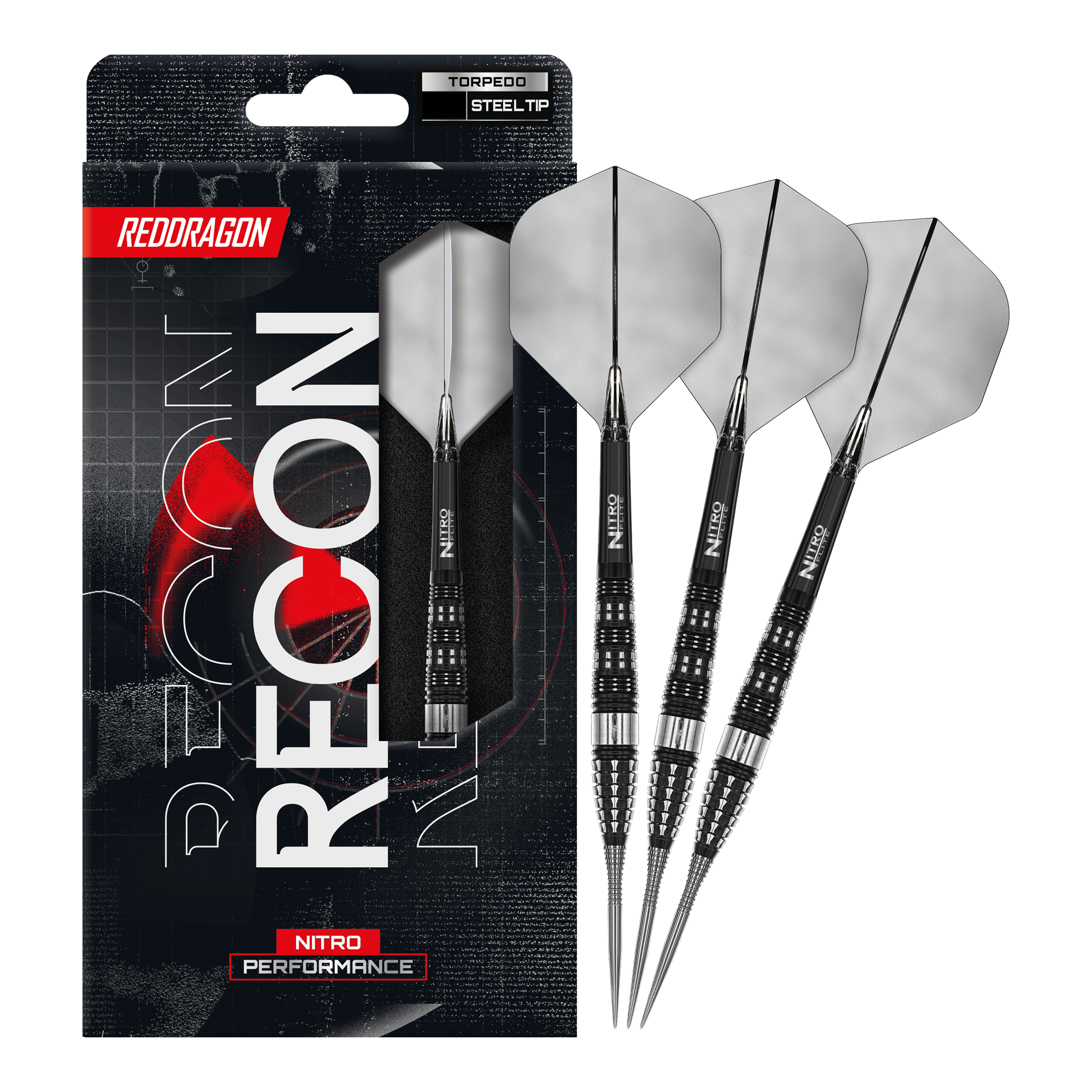 Dardi in acciaio Red Dragon Recon Siluro Auf dem Bild ist ein vollständiger Satz Red Dragon Recon Torpedo Steeldarts dargestellt. Diese Steeldarts sind speziell für präzises Spielen entwickelt.