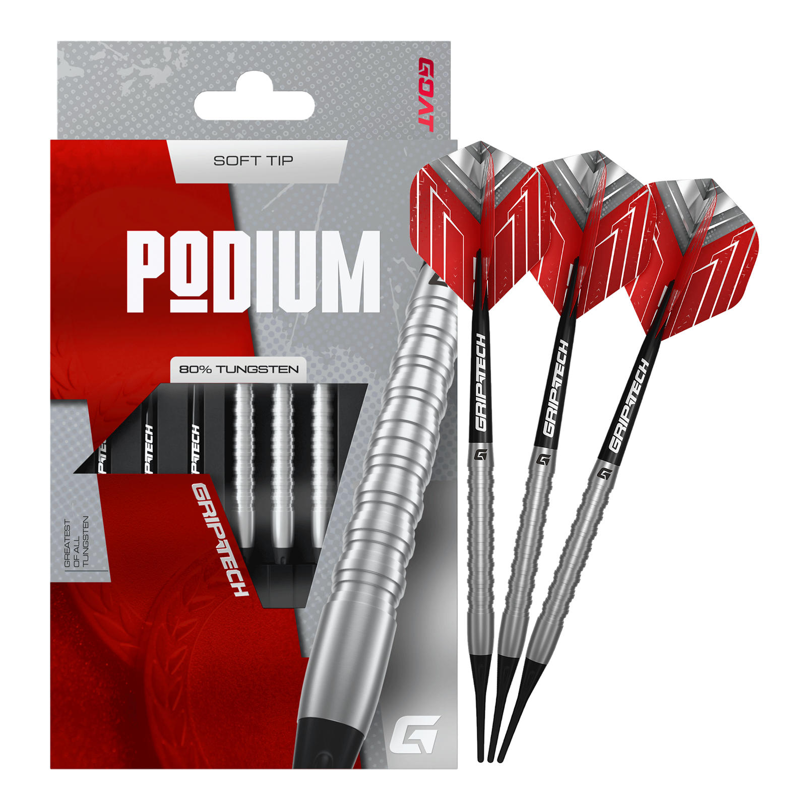 Freccette morbide GOAT Podium Silver - 18 g Zu sehen sind die GOAT Podium Silver Softdarts mit einem Gewicht von 18g. Die Darts sind in Silber gehalten und für den Softdartbereich konzipiert.