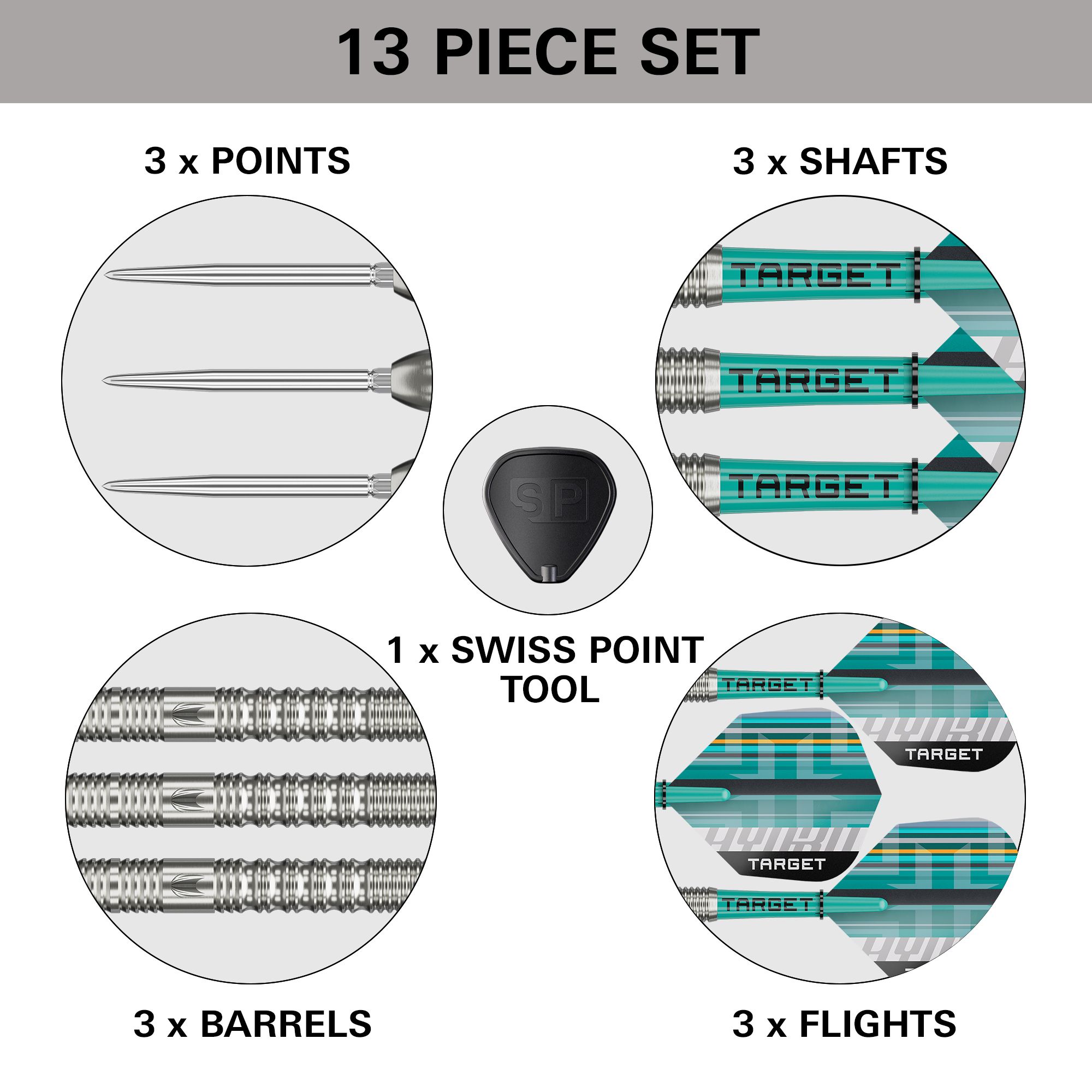 Freccette in acciaio Target Hydro 01 Swiss Point Abgebildet ist das Produkt Target Hydro 01 Swiss Point Steeldarts. Die Steeldarts sind detailreich dargestellt.