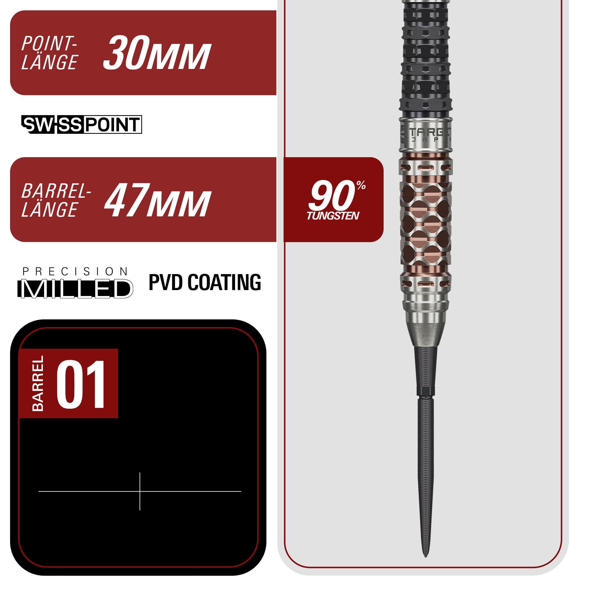Freccette Target Japan Charis GEN6 Swiss Point in acciaio - 23 g Hier sieht man die Target Japan Charis GEN6 Swiss Point Steeldarts mit 23g Gewicht. Das Produkt besticht durch sein modernes und funktionales Design.