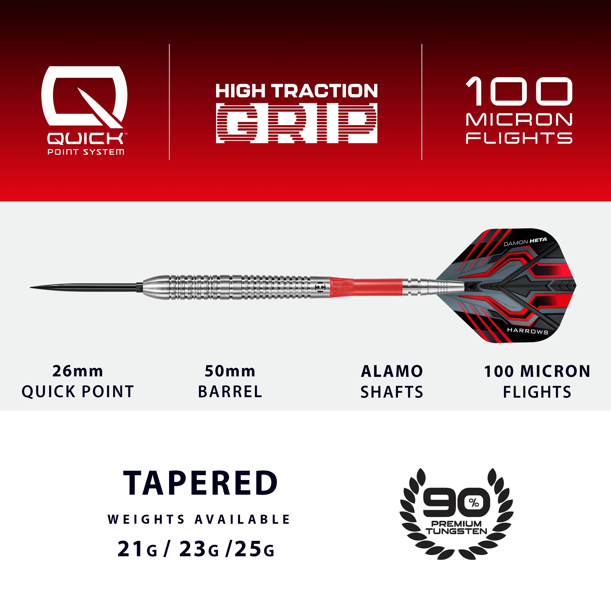 Freccette in acciaio Harrows Damon Heta Natural Quick Point Das Bild zeigt den Harrows Damon Heta Natural Quick Point Steeldart. Der Dart ist ideal für Spieler, die Wert auf Präzision und Design legen.
