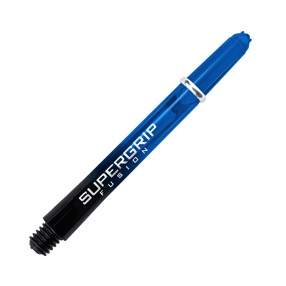 HR338_Harrows_Supergrip_Fusion_Shafts_Blau_47mm_2gQVC6B8sxtDJy Das Bild zeigt den Harrows Supergrip Fusion Shaft in Blau. Der Schaft ist aus Kunststoff gefertigt und hat die Aufschrift "SUPERGRIP FUSION".
