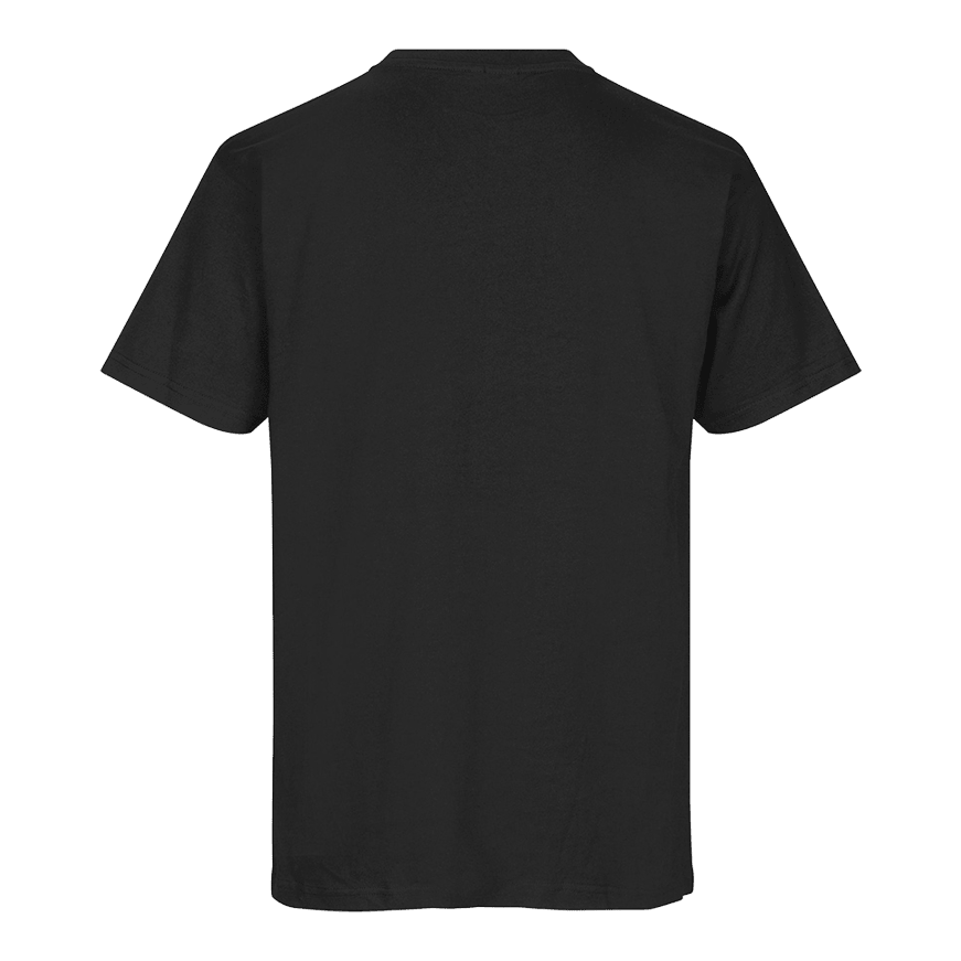 T-shirt barili e alberi - nera Dies ist ein einfaches schwarzes T-Shirt. Auf dem Bild ist die Rückseite des T-Shirts zu sehen.