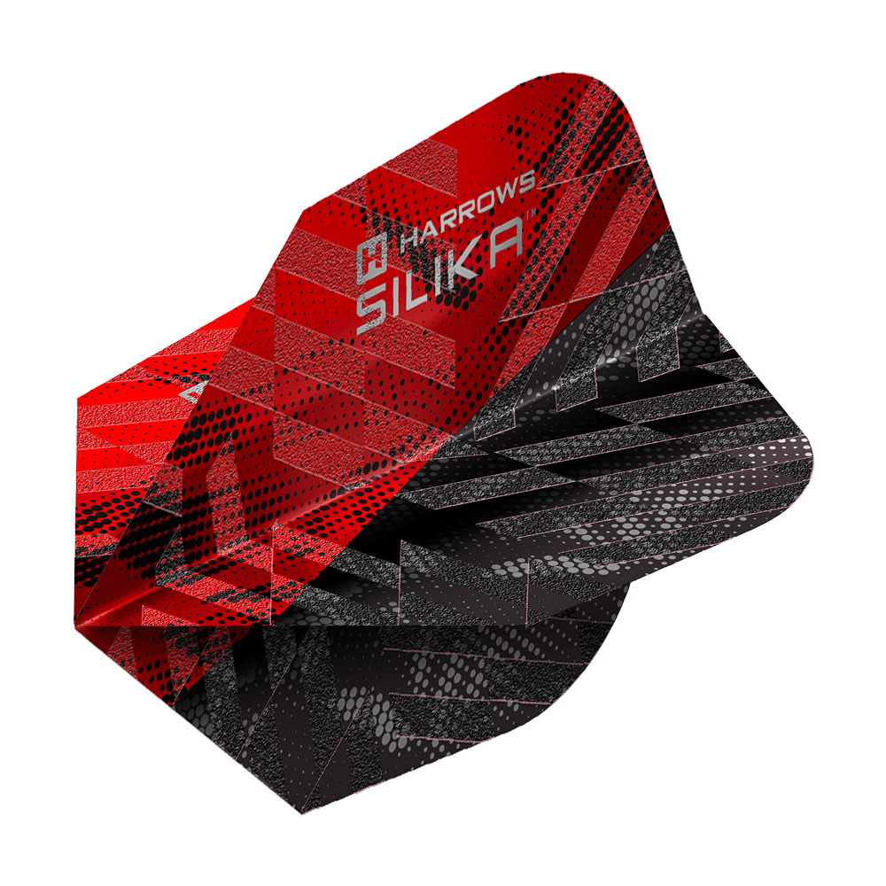 Harrows Silika Core 90 No6 Flights in Rot sind erkennbar. Die Flugform ist klassisch abgebildet.