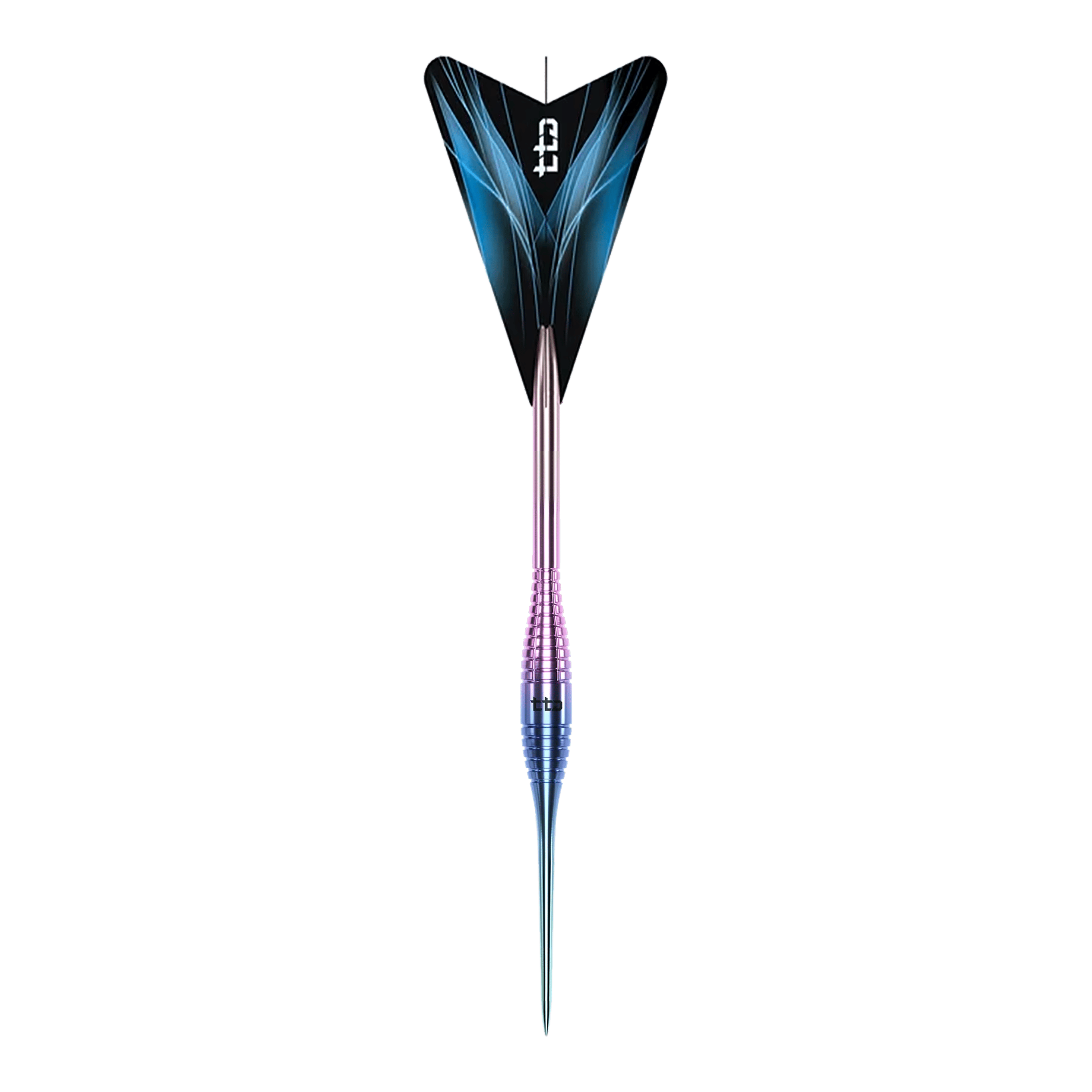Caliburn TTD Complete Titanium T2 Rainbow Steeldarts - 6g Das Bild zeigt die Caliburn TTD Complete Titanium T2 Rainbow Steeldarts mit einem Gewicht von 6g. Die Steeldarts haben ein auffälliges, regenbogenfarbenes Design.
