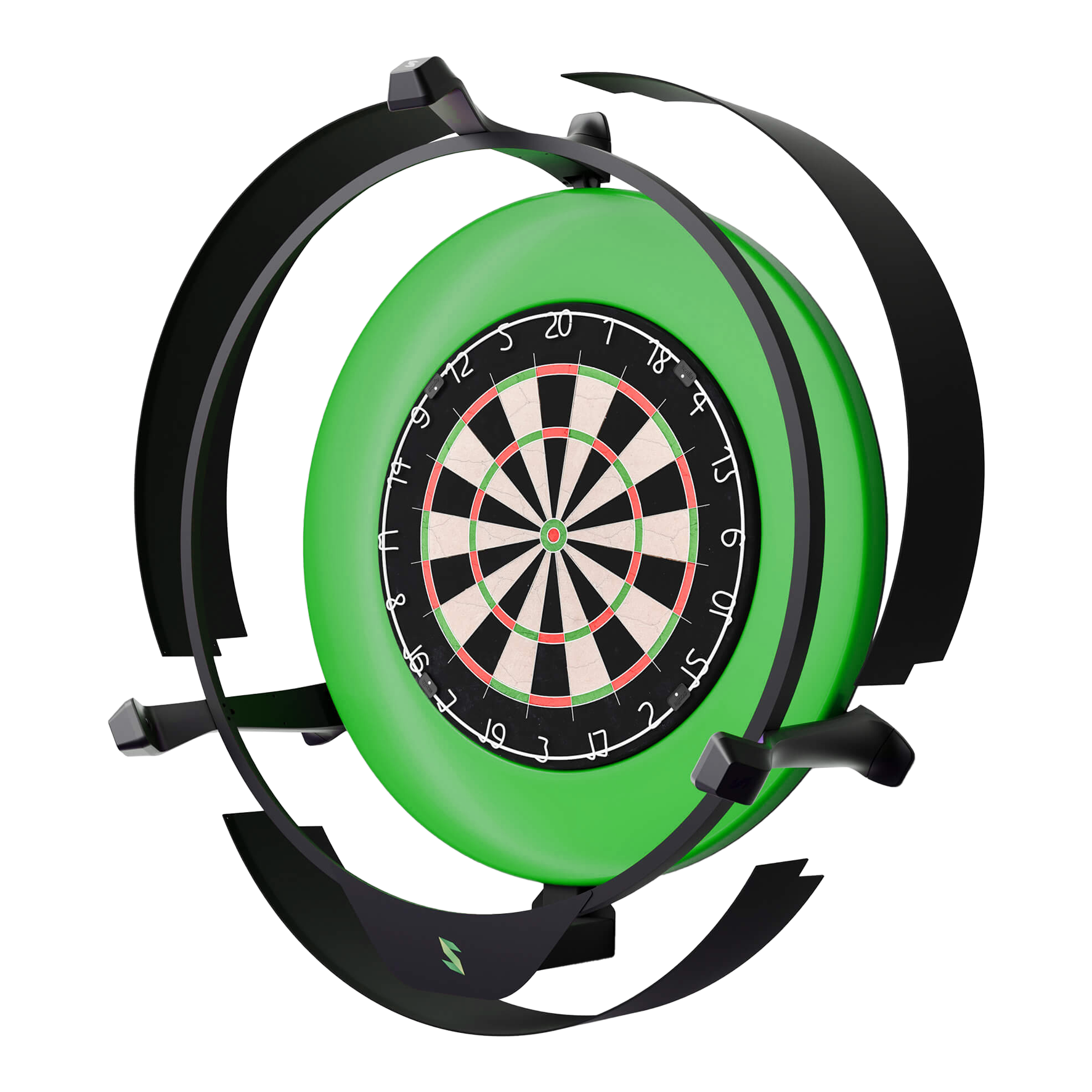 Sistema di punteggio automatico elettronico Scolia Home 2 con anello luminoso 2026 Das Bild zeigt das Produkt "Scolia Home 2 Electronic Score System mit Beleuchtungsring". Es handelt sich um ein elektronisches Punktesystem für Dartboards, das von einem grünen Beleuchtungsring umgeben ist.