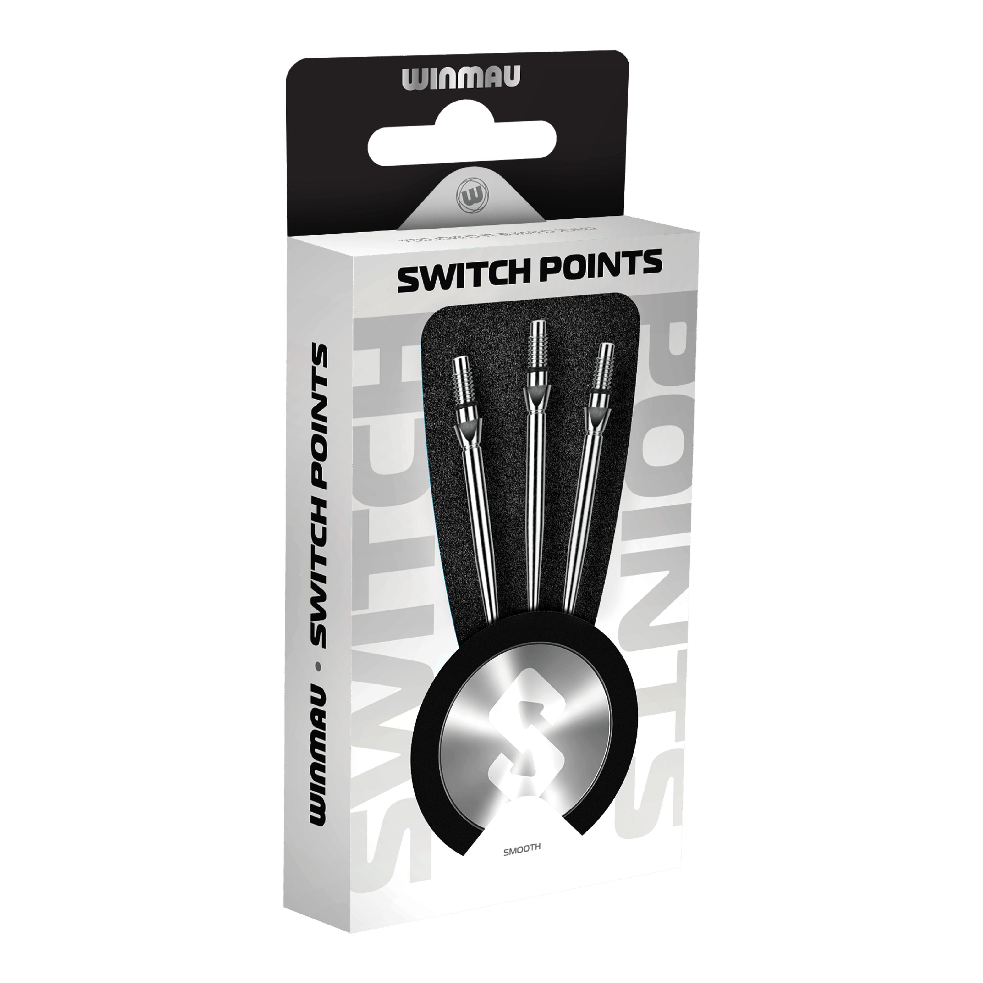 Winmau Switch Point Punte per freccette in acciaio liscio - Effetto argento Abgebildet sind Winmau Switch Point Smooth Steeldartspitzen in Silver Effect. Diese glatten Dartspitzen sind silbern und für Steeldarts geeignet.