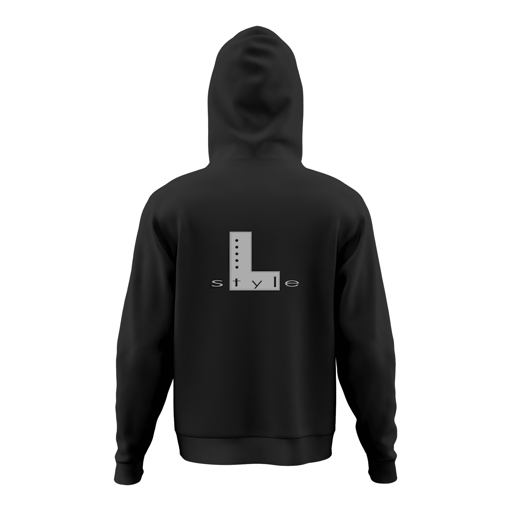 Felpa con cappuccio L-Style - Nero Der Hoodie ist schwarz und hat auf dem Rücken ein großes "L style"-Logo in Grau. Das Design ist schlicht und modern gehalten.