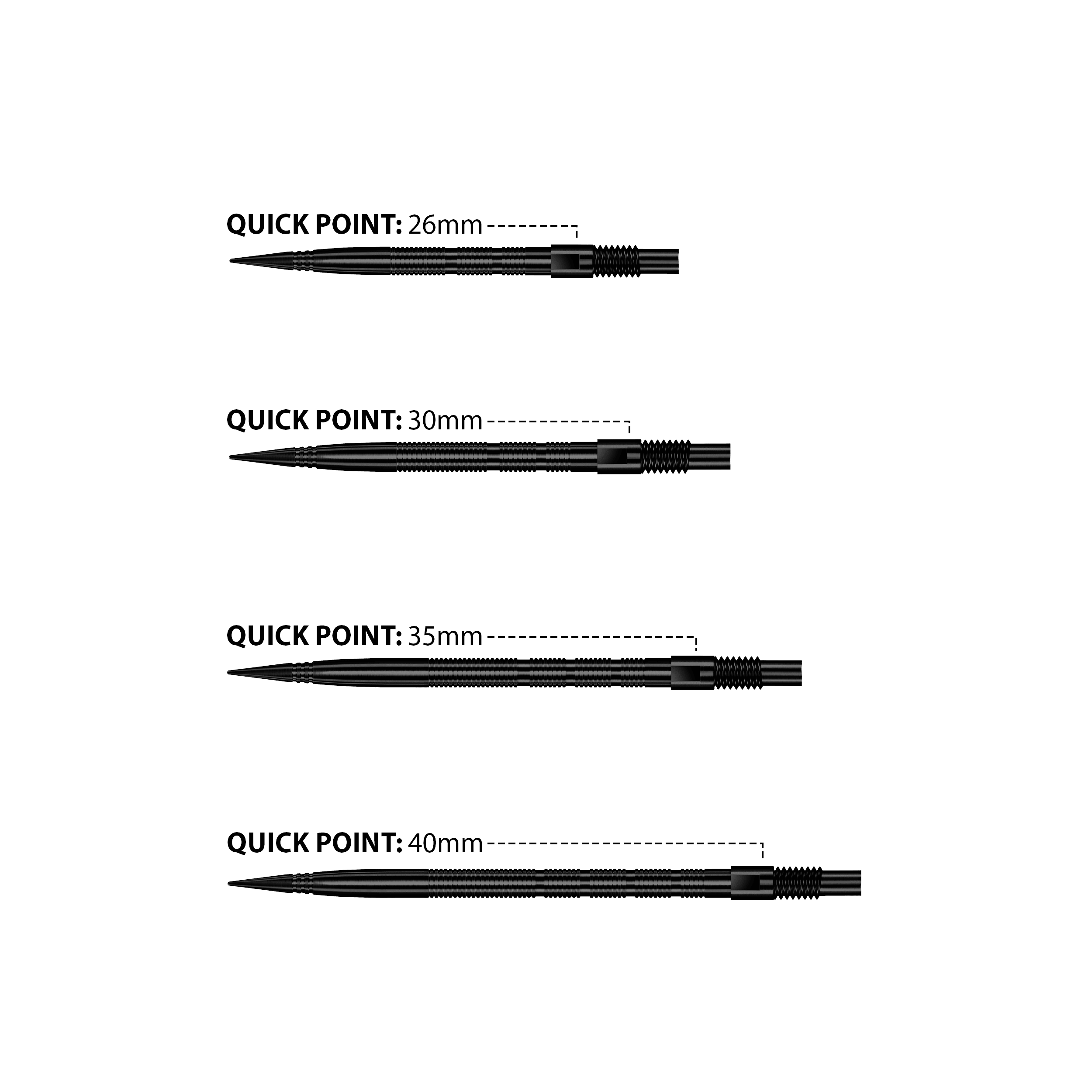 Punte per freccette Harrows Quick Point Micro Ridge - Nere Das Bild zeigt Harrows Quick Point Micro Ridge Dartspitzen in Schwarz. Die Dartspitzen sind schlank und für präzises Werfen geeignet.
