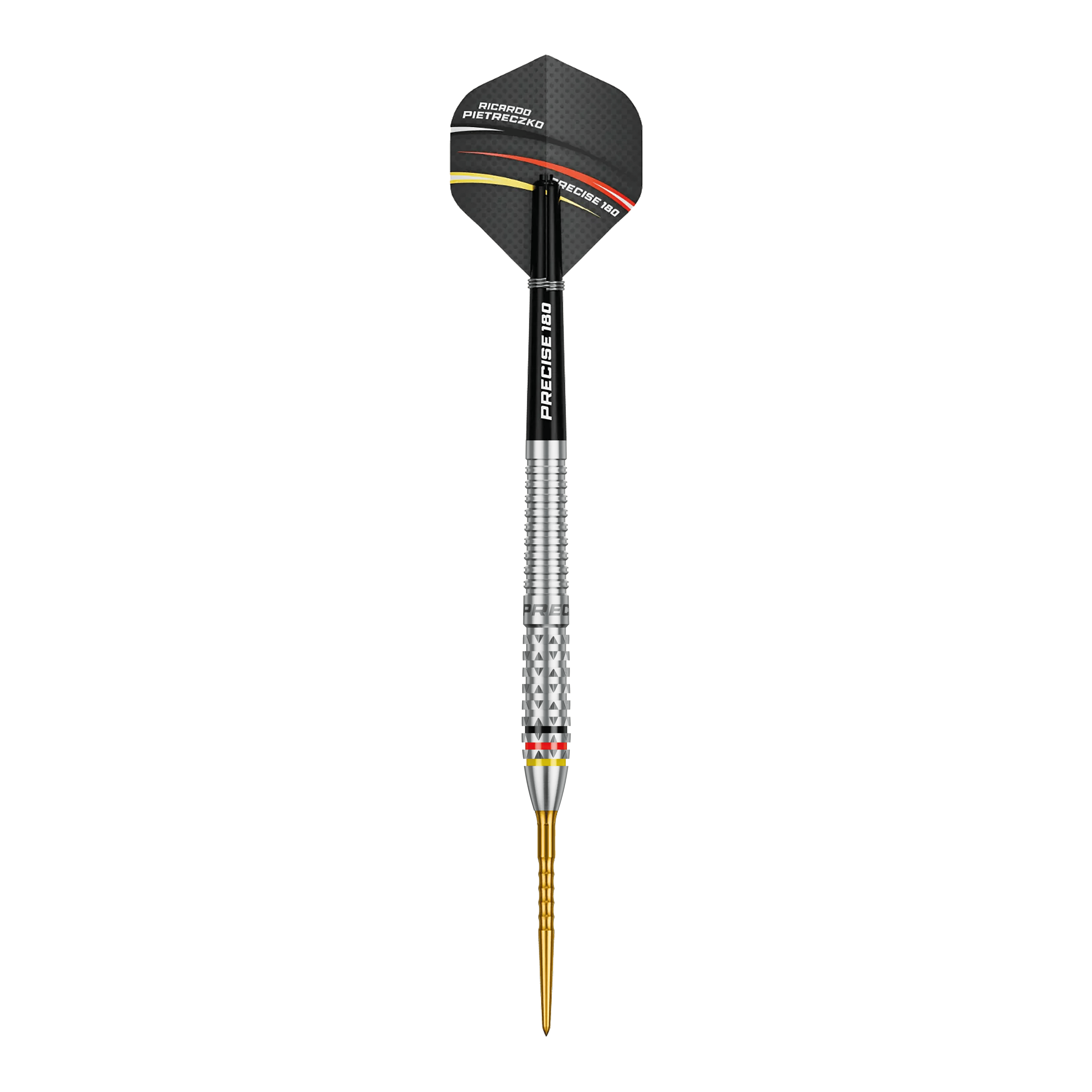 Freccette in acciaio di precisione Ricardo Pietreczko GEN1, numero 180 Hier ist ein Precise 180 Ricardo Pietreczko GEN1 Steeldart abgebildet. Der Dartpfeil ist für das Steeldartspiel konzipiert.