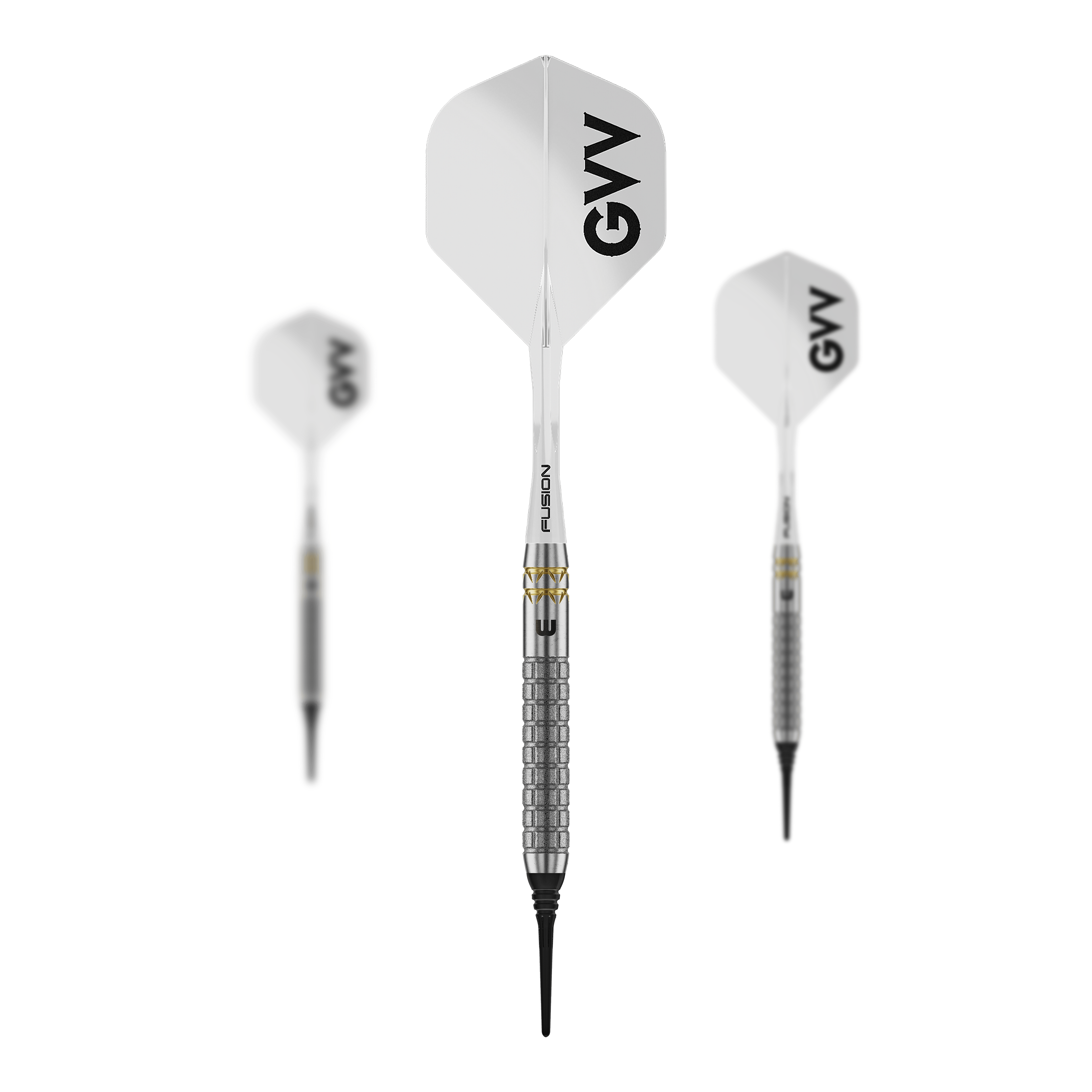 Freccette morbide Winmau Gian Van Veen W-MAX - 18g Auf dem Bild ist ein Set Winmau Gian Van Veen W-MAX Softdarts - 18g zu sehen. Drei Darts und das Zubehör sind abgebildet.