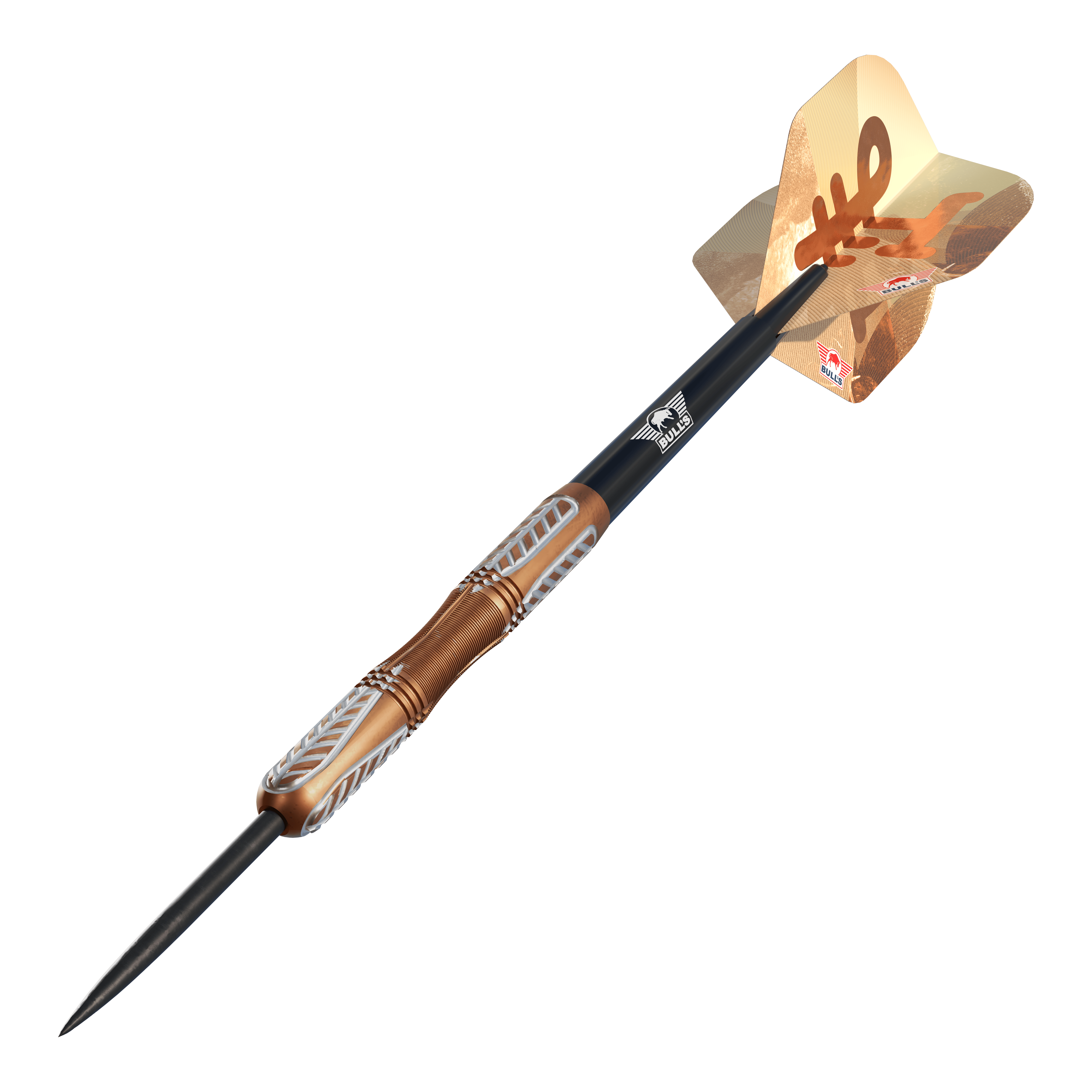 Bulls NL Bronzo True Steel Darts - 23 g Bulls NL Bronzo True Steeldarts mit 23 Gramm Gewicht sind abgebildet. Das Bild zeigt Steeldarts mit typischem bronzefarbenem Design.