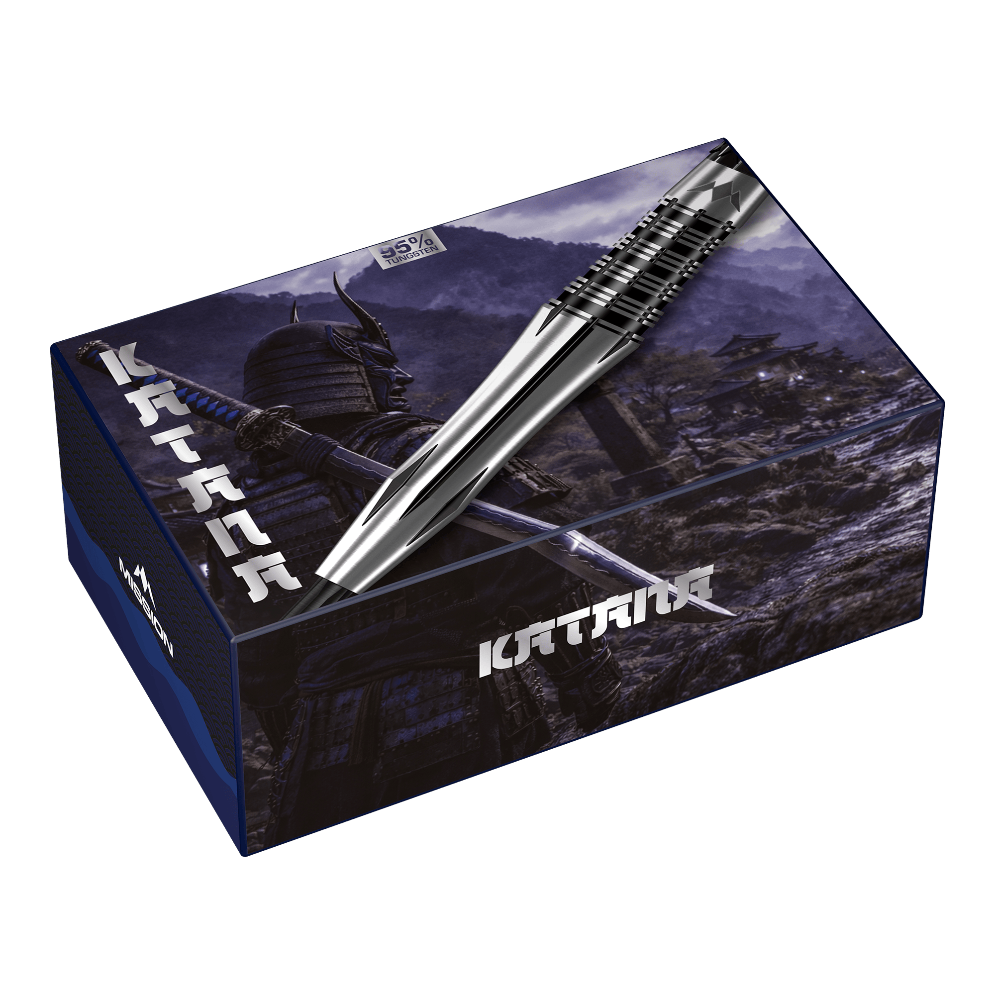 Mission Katana Steeldarts sind auf dem Foto zu sehen. Es zeigt das Aussehen der Steeldarts klar und deutlich.